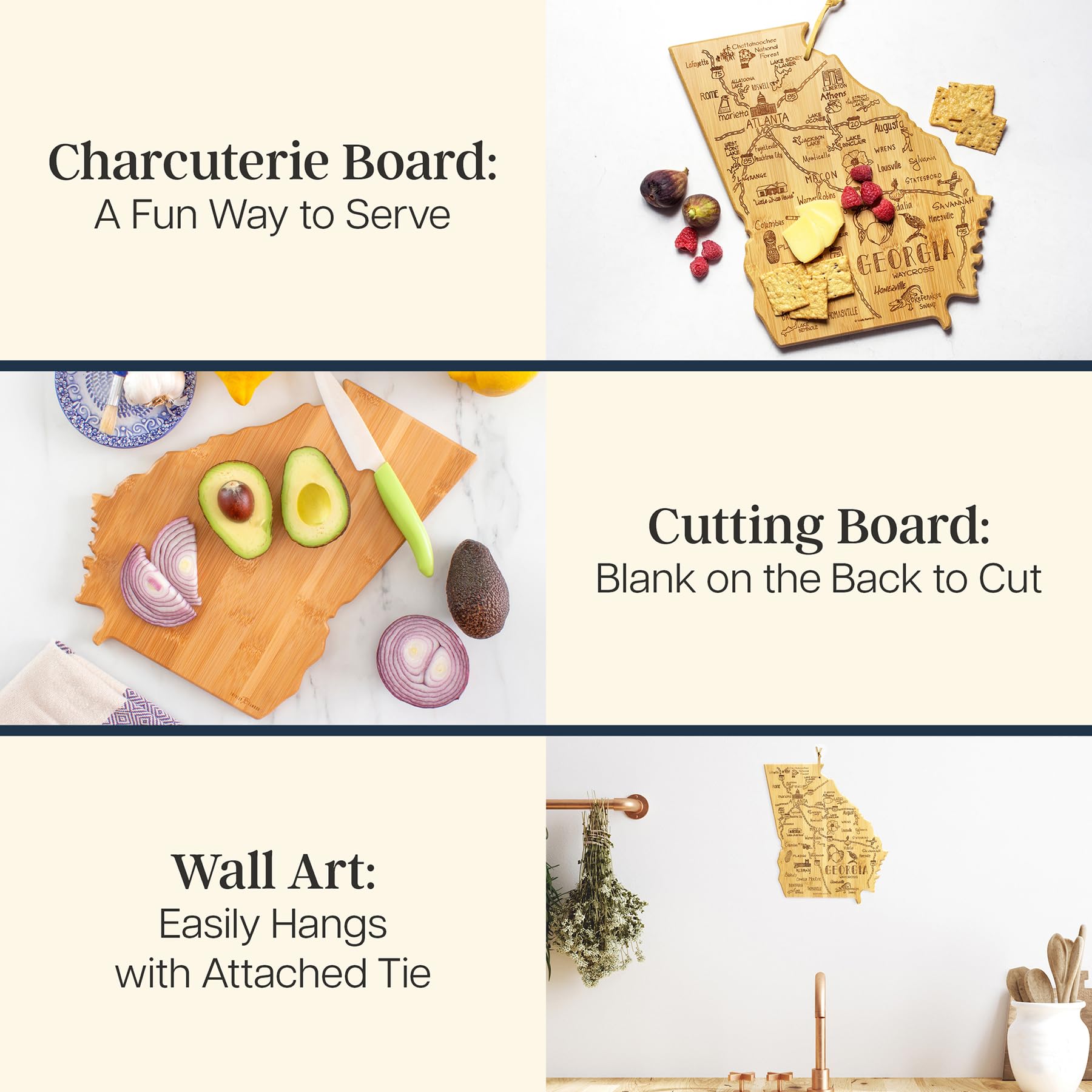 Totally Bamboo Destination Georgia State Shaped Cutting Board, Charcuterie and Cheese Serving Board - Georgia Gift for Home D  c