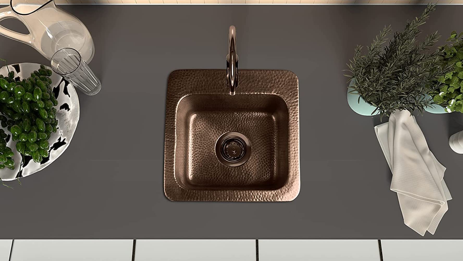Monarch Abode 17092 Pure Copper Hand Hammered Baxter Bar Prep Sink (15 inches)