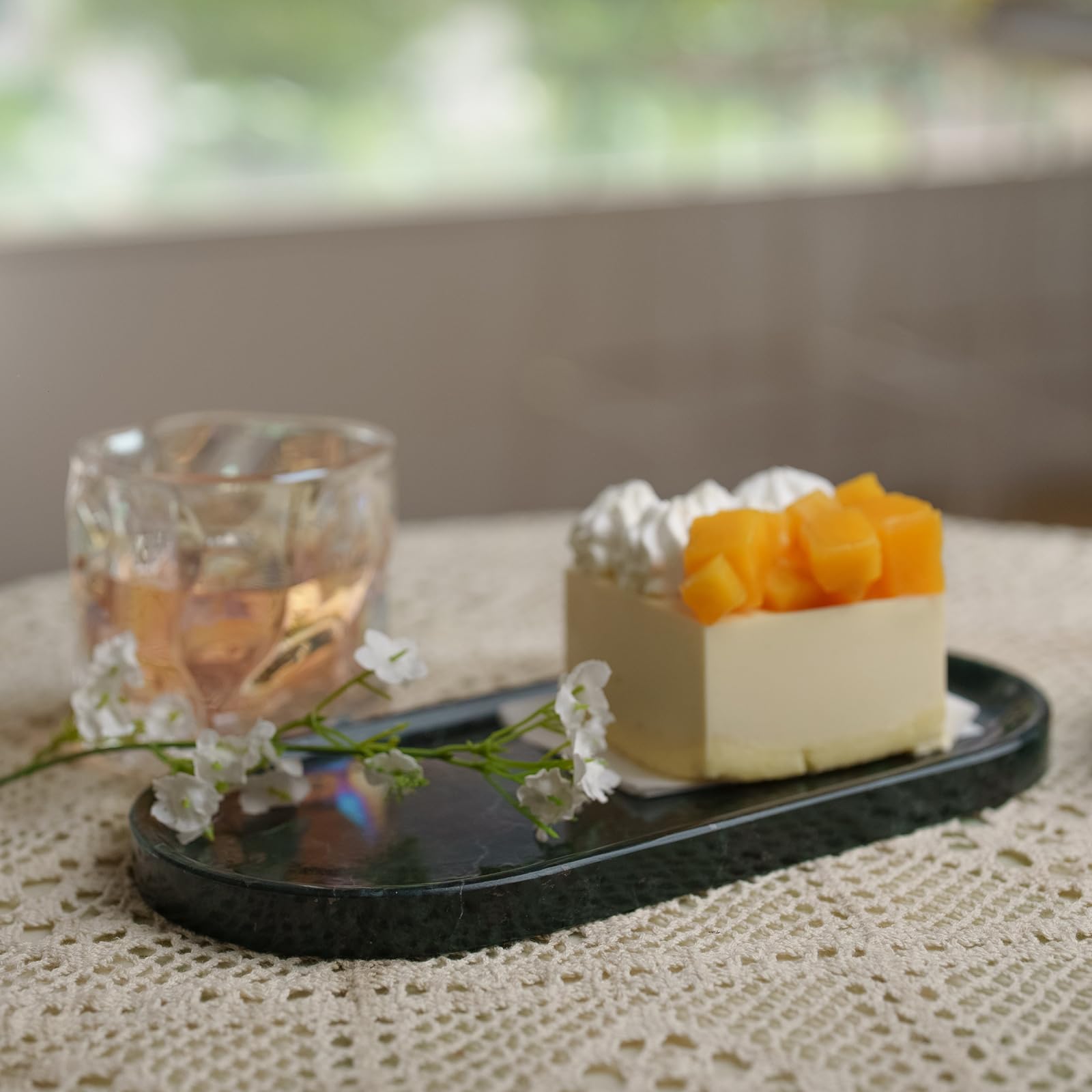 VEROBELL Emerald Green Marble Tray | Bathroom Jewelry Organizer | Spa-Quality Perfume Tray for Dresser, Nightstand, Makeup Table