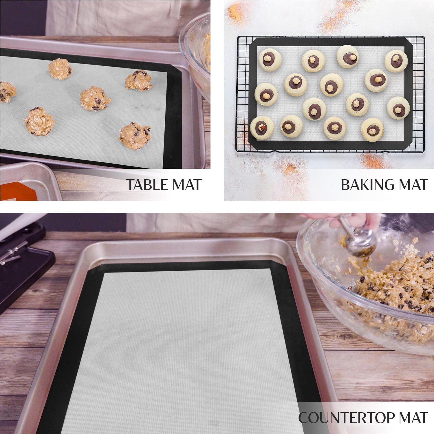 Silicone Baking Mat (S, M, L) With Measurement Indicators, Non-Slip Surface, And Pastry Mat Sheet For Dough Rolling - Perfect Fo