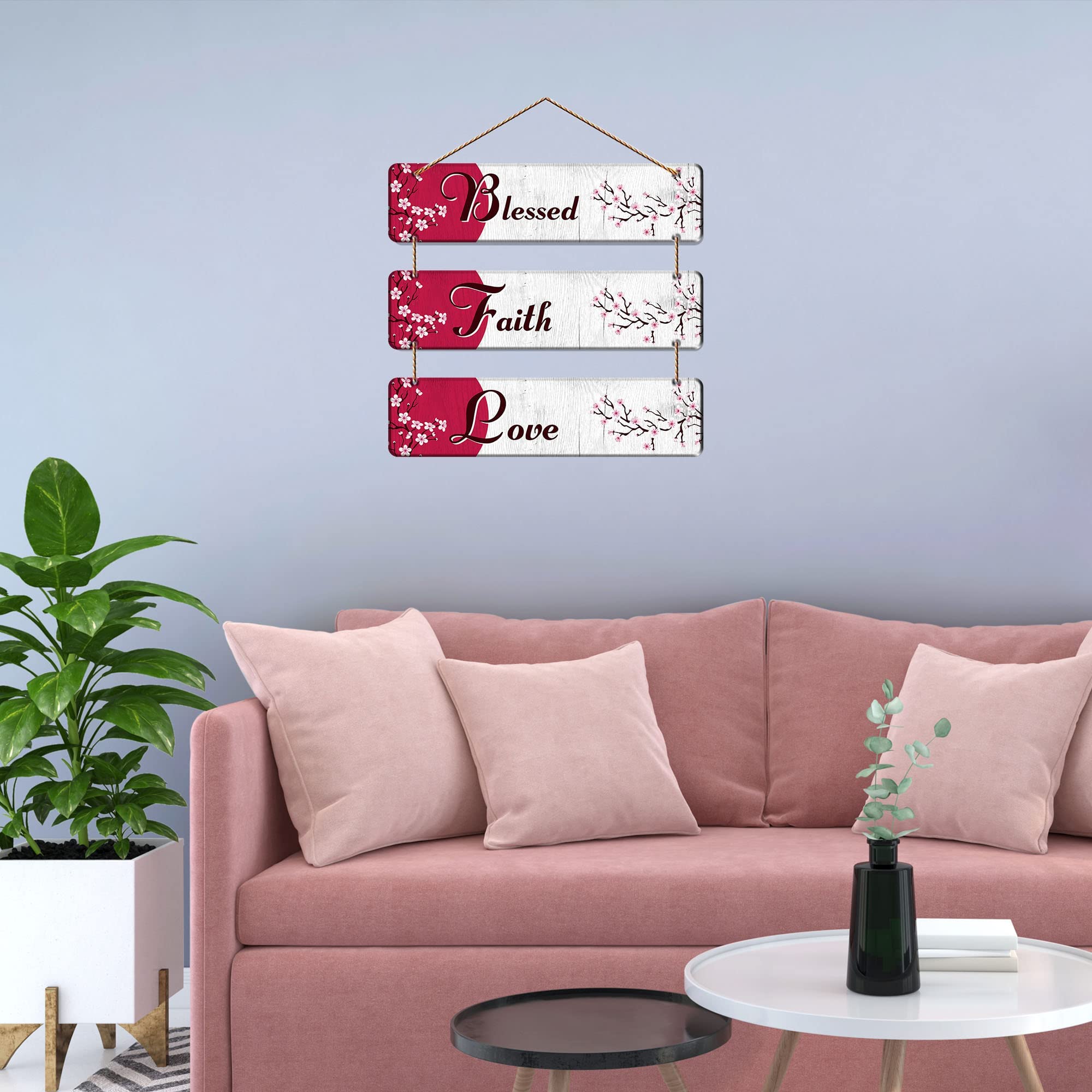 Artvibes Blessed Faith Love Wooden Wall Hanger for Home Decor | Office | Gifts | Bedroom | Living Room | Quotes Decorative Items