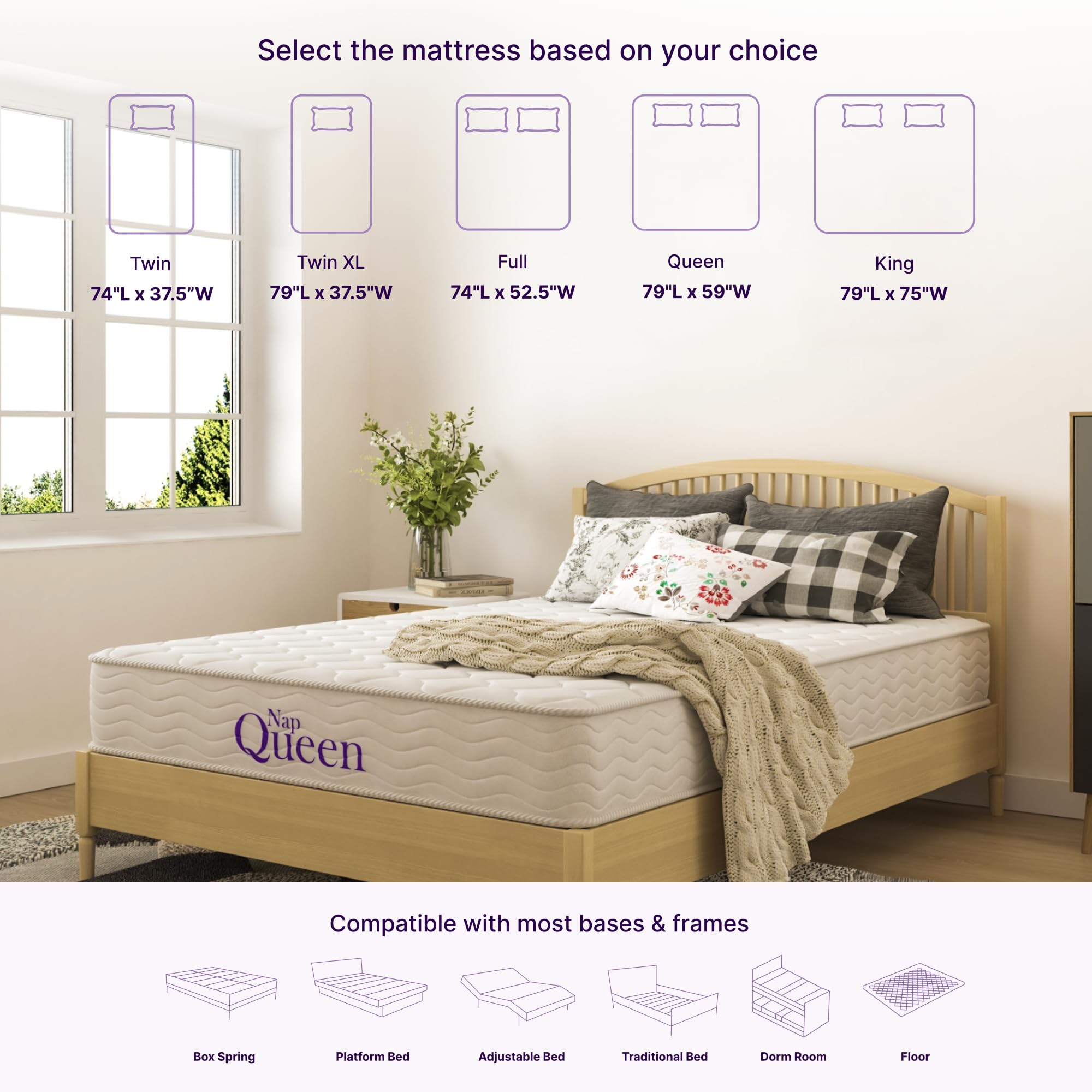 NapQueen 6 Inch Innerspring Twin-XL Size Medium Firm Support Relief Mattress  Bed in a Box