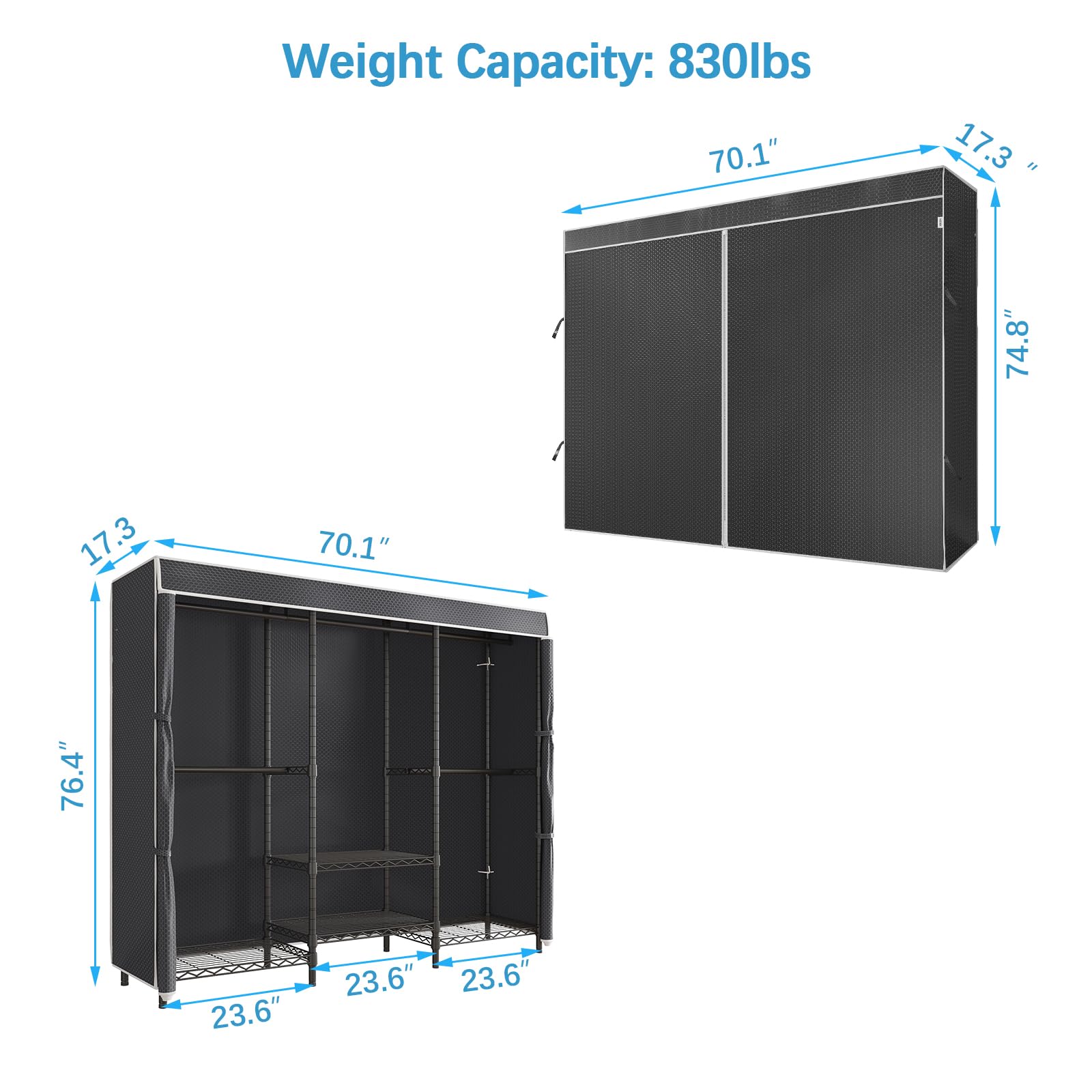 Vipek V5C Se Garment Rack Wardrobe Closet, Heavy Duty Clothes Rack With Adjustable Shelves And Black Upgraded Polyester Cover, B