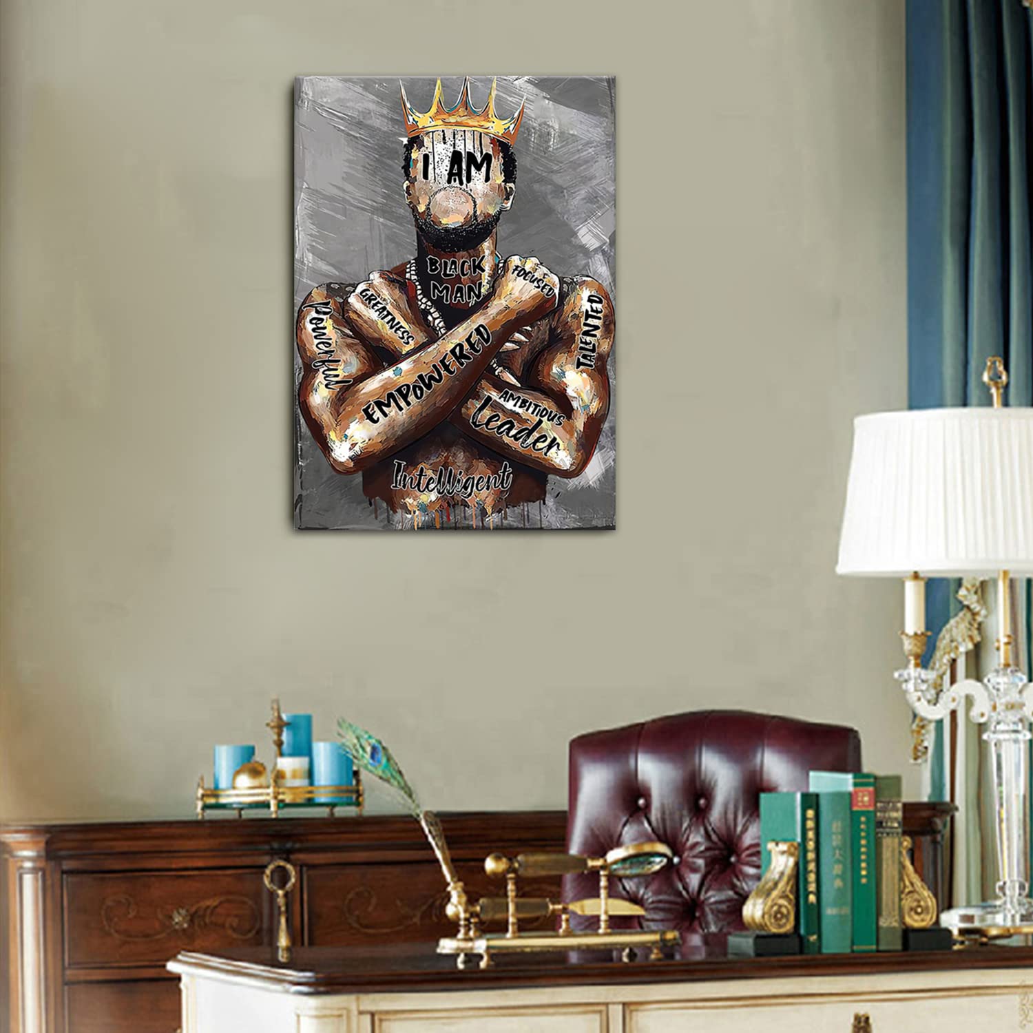 Framed Black Men Wall Art African American Man Portrait Wall Art Afro King Poster Abstract Contemporary Canvas Prints Painting H