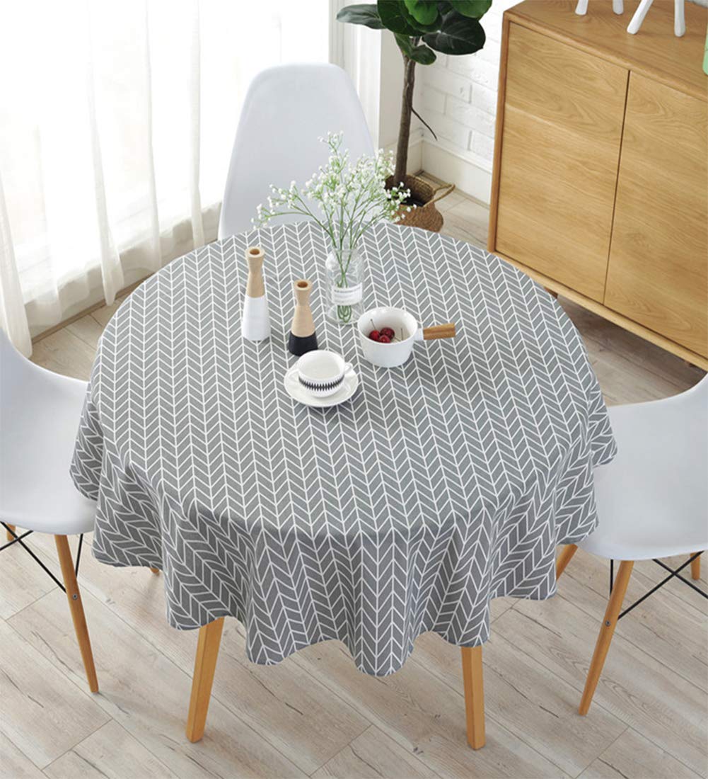 Meioro Round Table Cloth Cover Cotton Linen Tablecloth Grey Nordic Twill Table Clothes For Round Table, Dinner Christmas Holiday