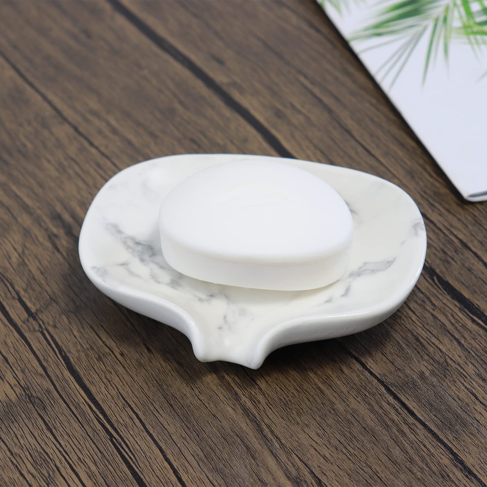 Polyroyal White Marble Texture Soap Dish Ceramic Soap Holder Self Draining Soap Dish Waterfall Slot Sponge Holder Bathroom Accessories for Bathroom  Kitchen Bar Counter.