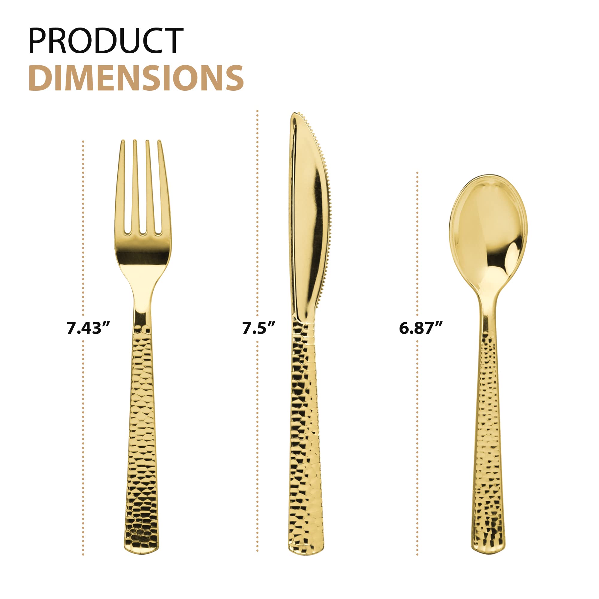 Plastic Cutlery Silverware Extra Heavyweight Disposable Flatware, Full Size Cutlery Combo, Gold Pebbled, 80 Forks, 40 Spoons, 40