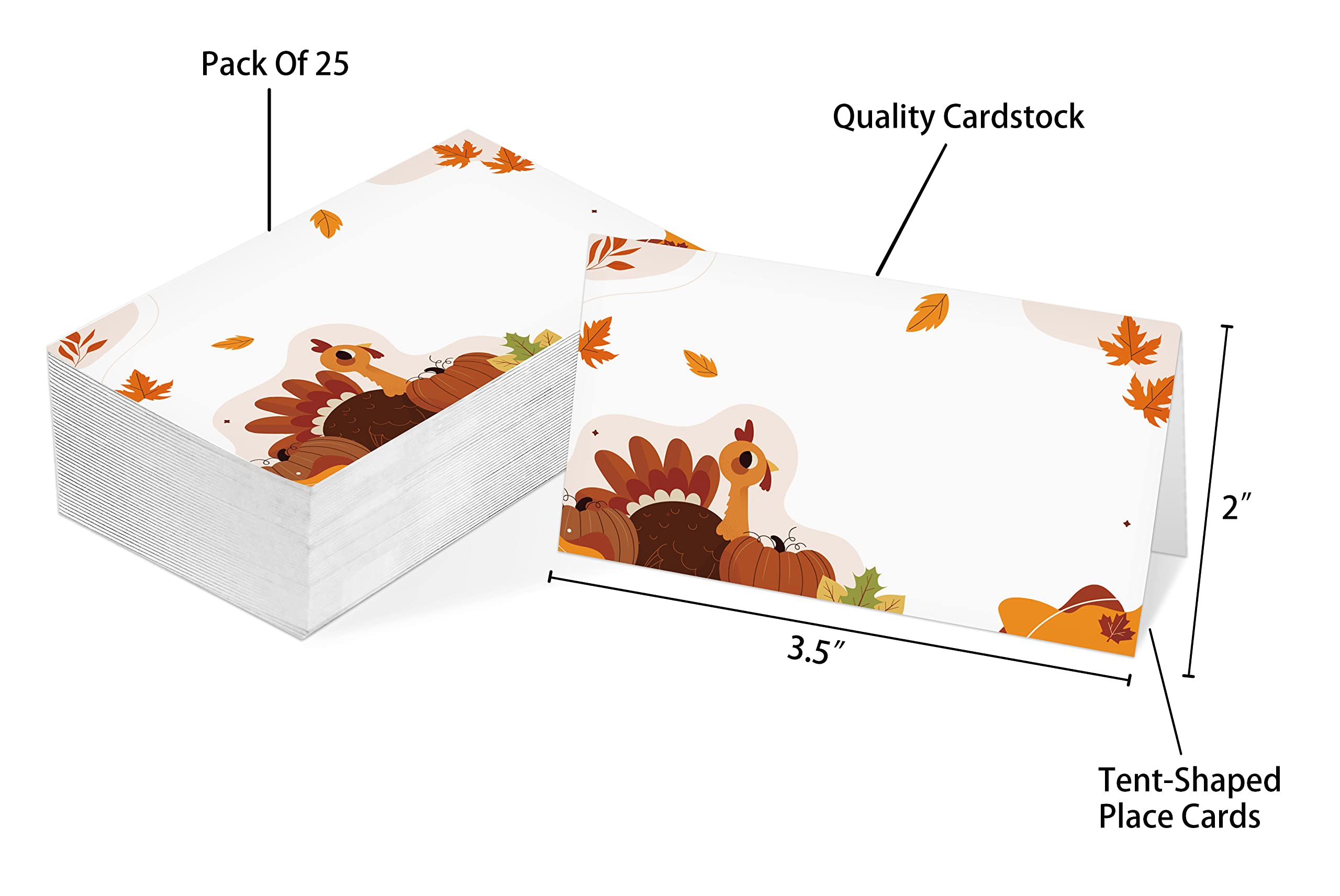 Table Place Card, Fall Thanksgiving Themed Tent Style Cards, Pack Of 25 Half-Fold Reception Place Card With Turkey, Perfect For