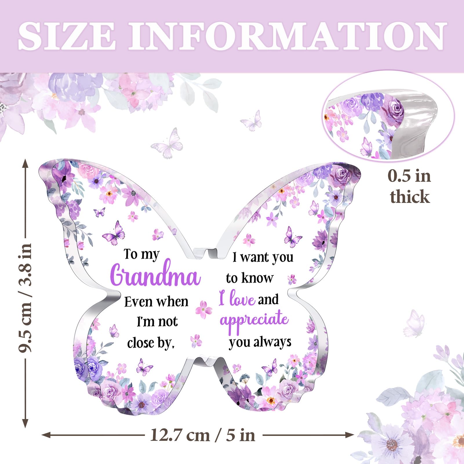 Glydein Christmas Gifts for Grandma, Grandma Birthday Gifts, Unique Purple Butterfly Acrylic Plaque Desk Decor, Grandma Birthday