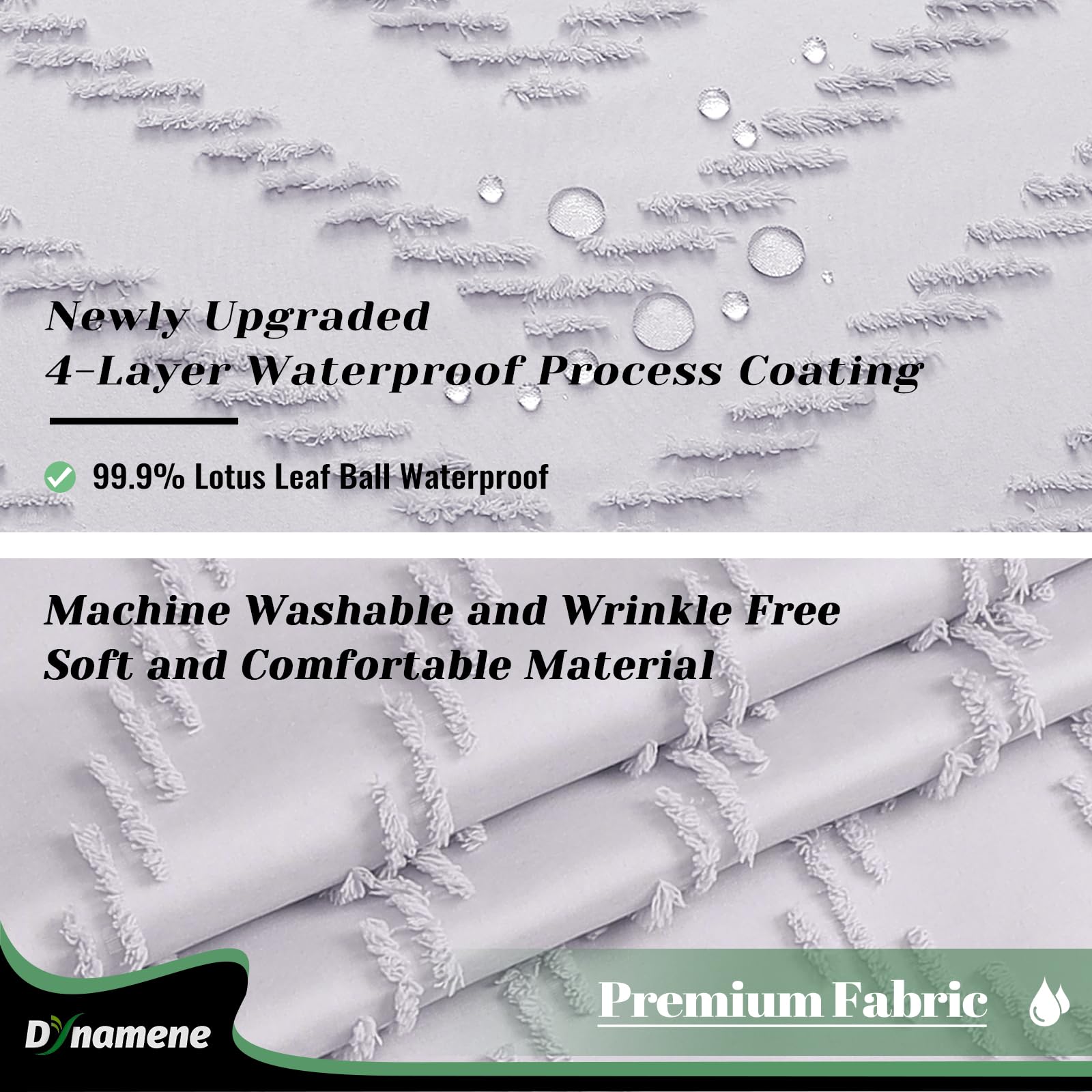 Dynamene Boho Farmhouse Shower Curtain, Lavender Fabric Tufted Chevron Striped Textured Tassel Shower Curtains For Bathroom, Sha