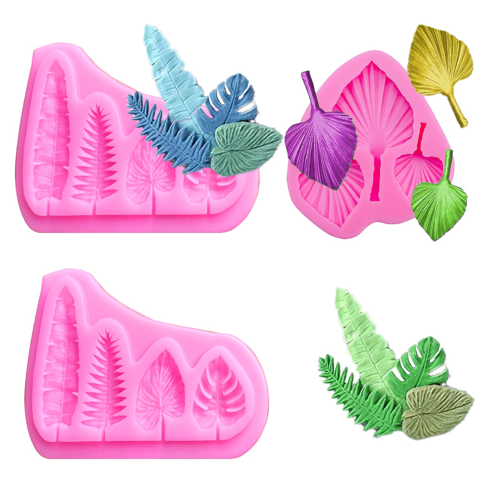 3 Pack Fan Leaf Silicone Mold, Tropical Leaves Mold Fan Palm Leaf Mold Monstera Leaf Chocolate Fondant Mold For Chocolate Candy