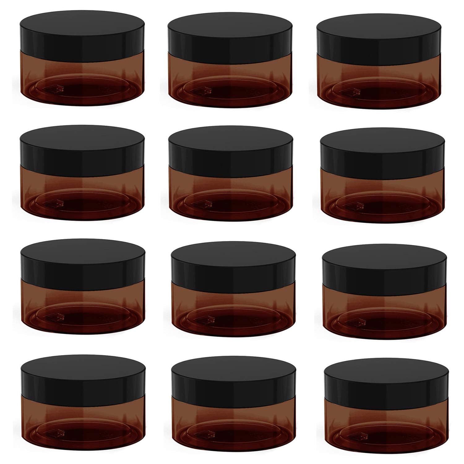 1 Oz Amber Plastic Cosmetic Jars Leak Proof Container With Black Lid For Cream, Lotion, Powder, Ointment, Beauty Products Etc, 1