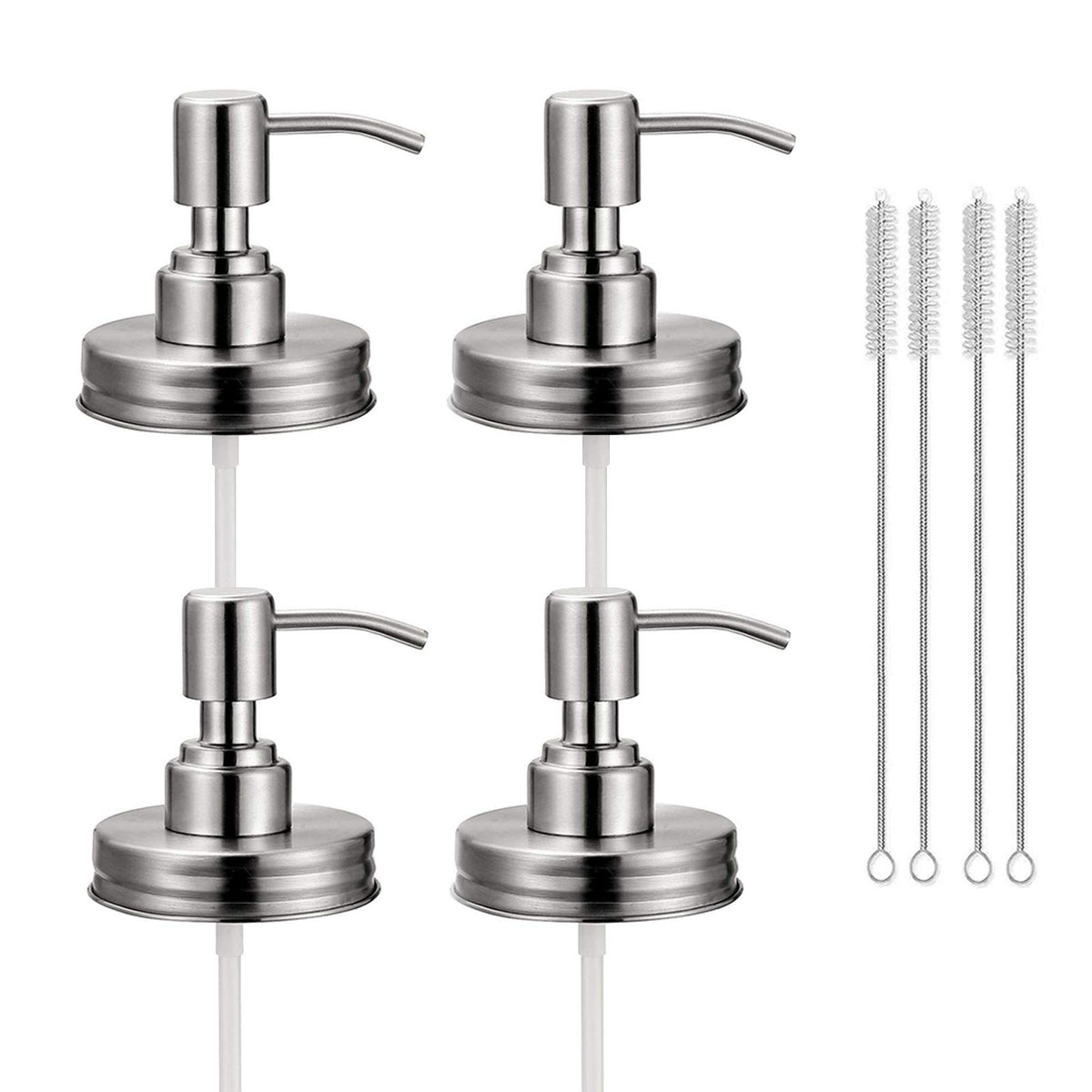 4 Pack Mason Jar Soap Dispenser Lids With Pumps, Rustproof Stainless Steel, Lotion Soap Dispenser Lids Replacement For 16 Oz Reg