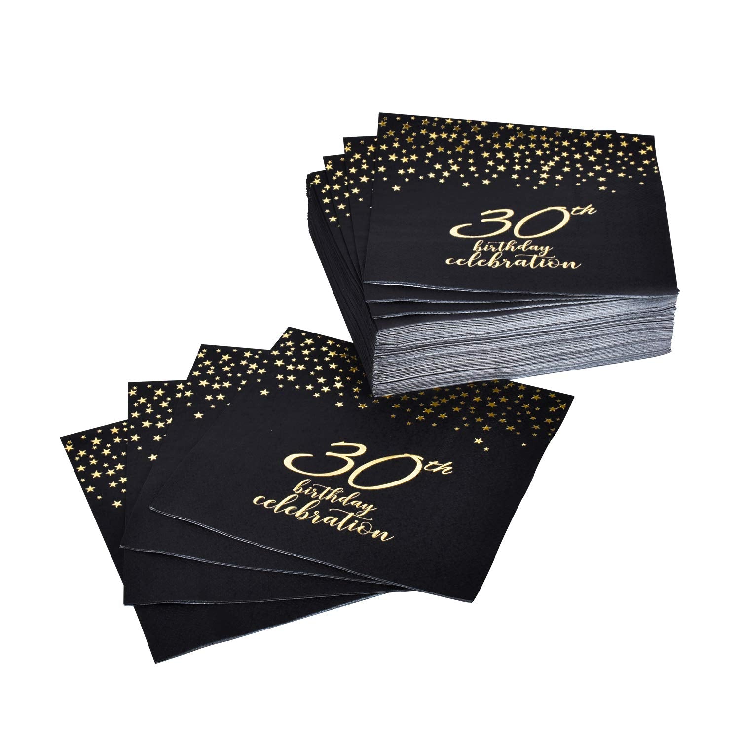Gatherfun 30Th Birthday Napkin Disposable Paper Napkins Black And Gold Party Decorations Tableware For Men Woman 30 Birthday Par