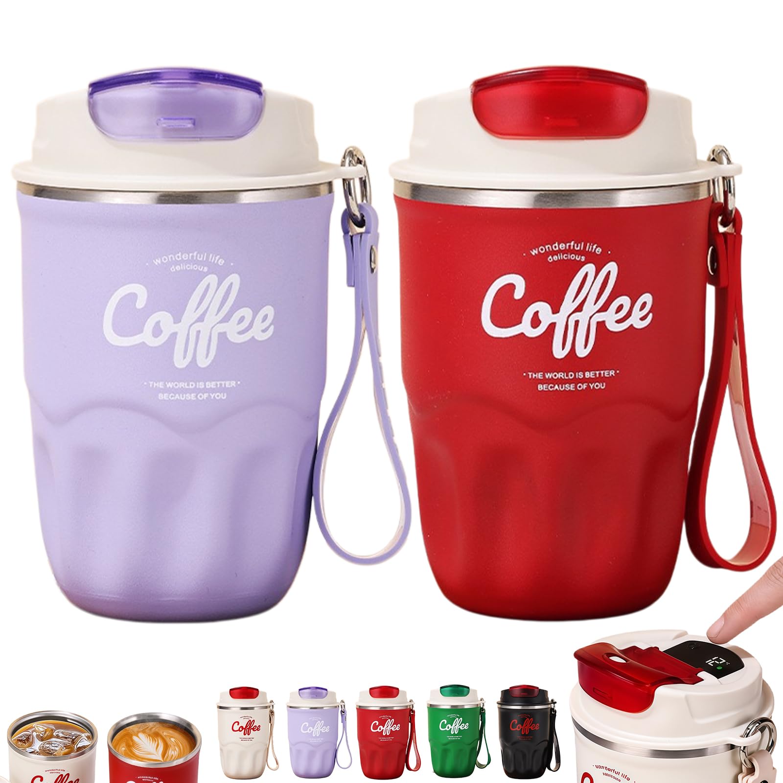 New Coffee Vacuum Flask, TouchActivated Temperature Display Portable Coffee Cup with Lid & Handle, Stainless Steel Insulated Wa