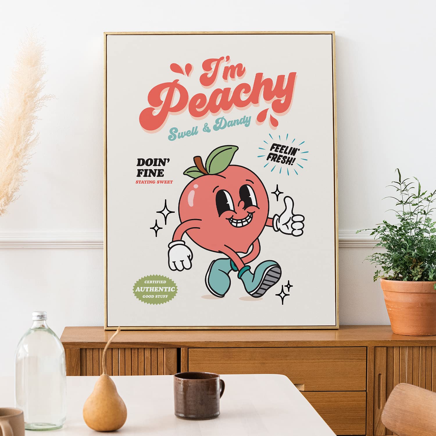 Retro Wall Art I'M Peachy Character Poster 12X16In, Nostalgic Retro Poster, Cool Wall Art, Cute Room Decor