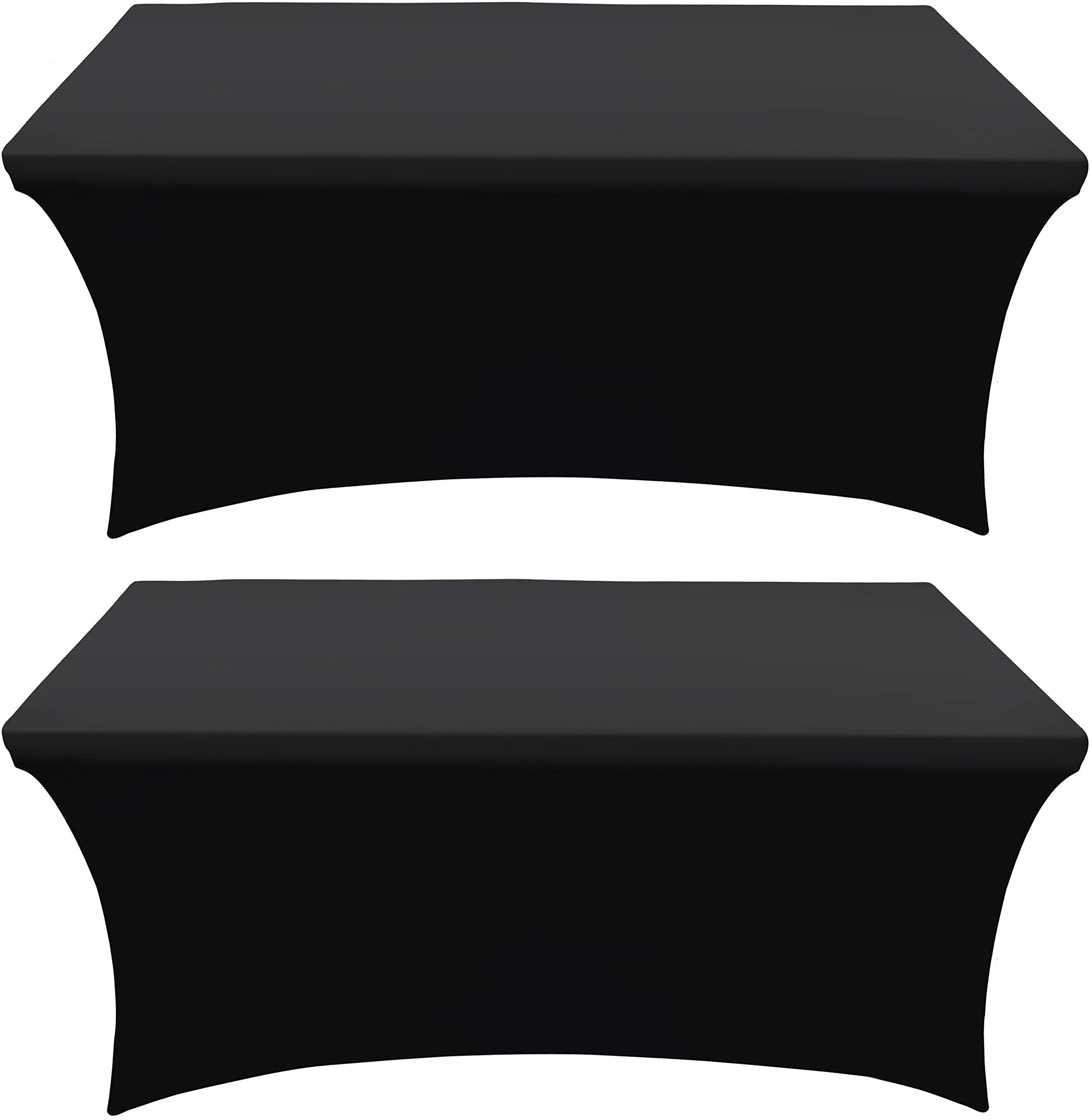Utopia Kitchen Spandex Tablecloth 2 Pack [5Ft, Black] Tight, Fitted, Washable And Wrinkle Resistant Stretch Rectangular Patio Ta