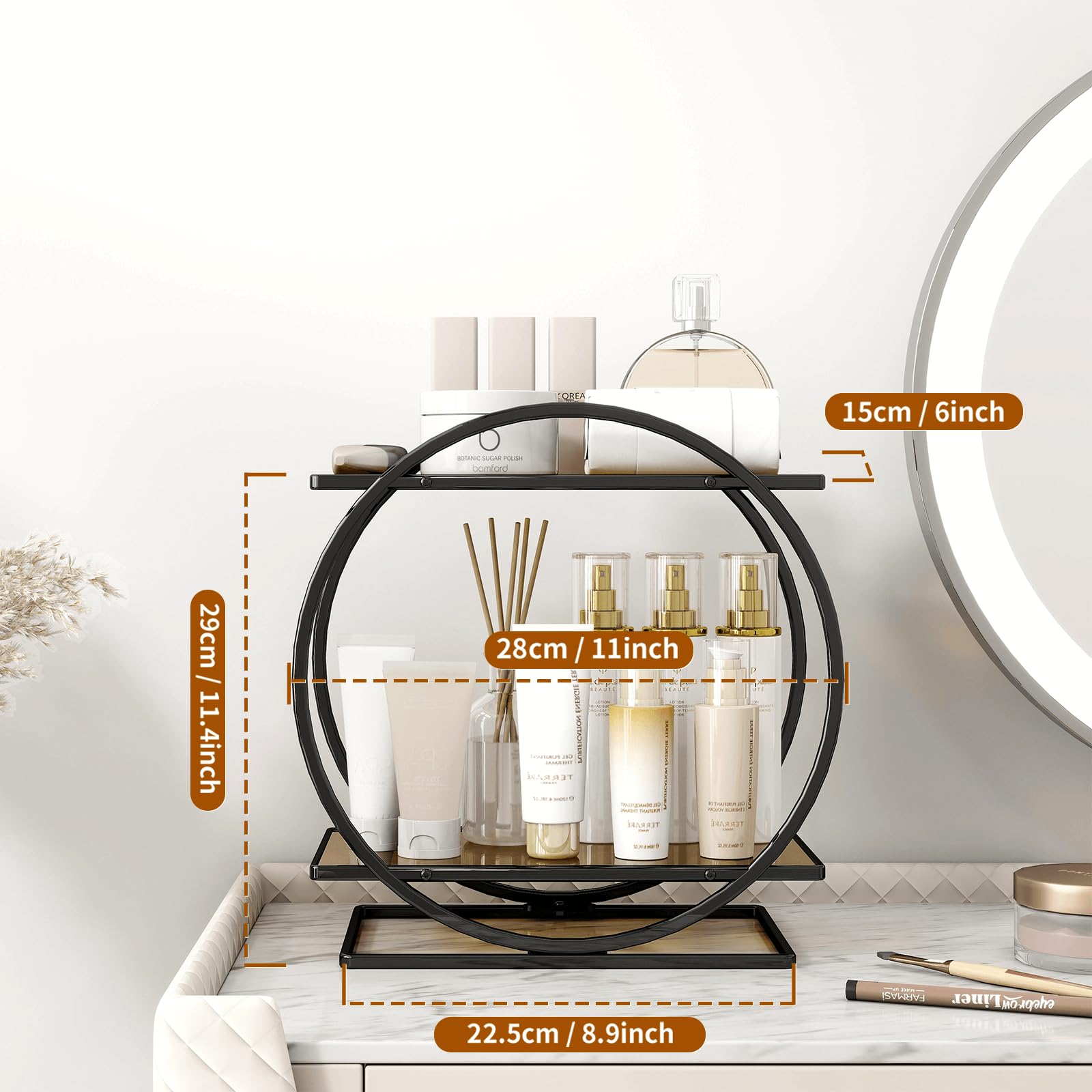 Yiwanfw Perfume Organizer For Dresser, Black Bathroom Organizer Counter 2 Tier Makeup Organizer For Bathroom Vanity Storage Skin
