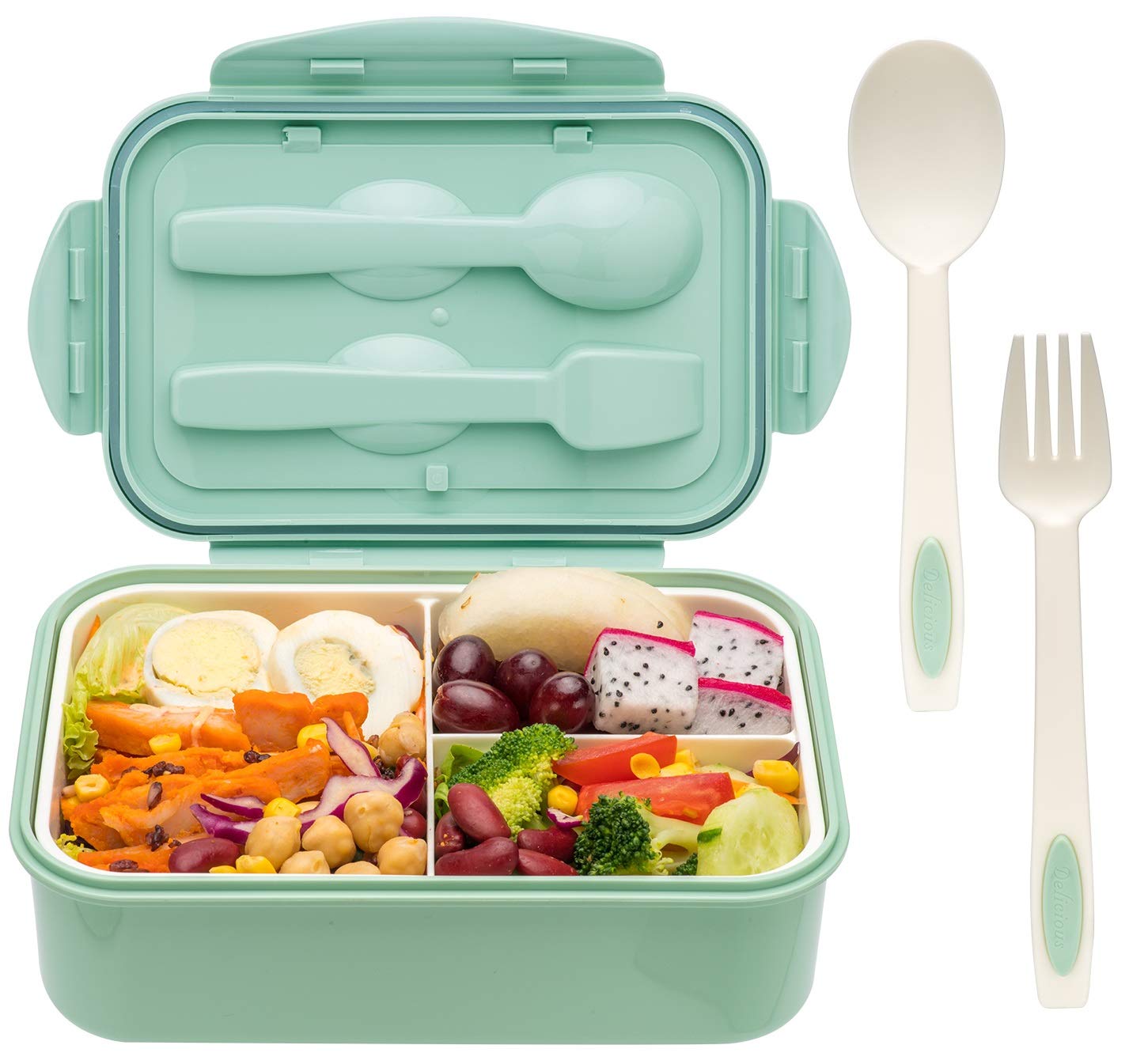 Lovina Bento Boxes For Adults - 1100 Ml Bento Lunch Box For Kids Childrens With Spoon & Fork - Durable Perfect Size For On-The-G