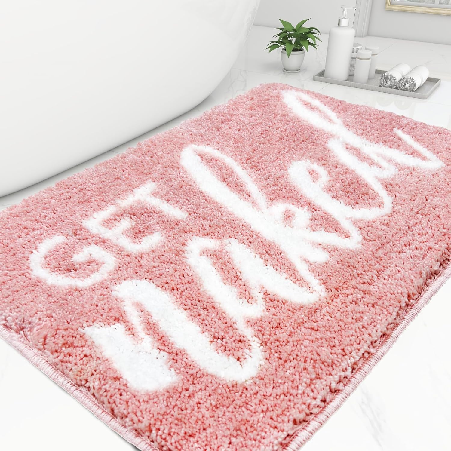 Small Bath Mat Pink Bathroom Rugs - Trendy Absorbent Cute Bathroom Rugs, Pink Bathroom Decor, Non Slip Bathroom Mat Decor Funny