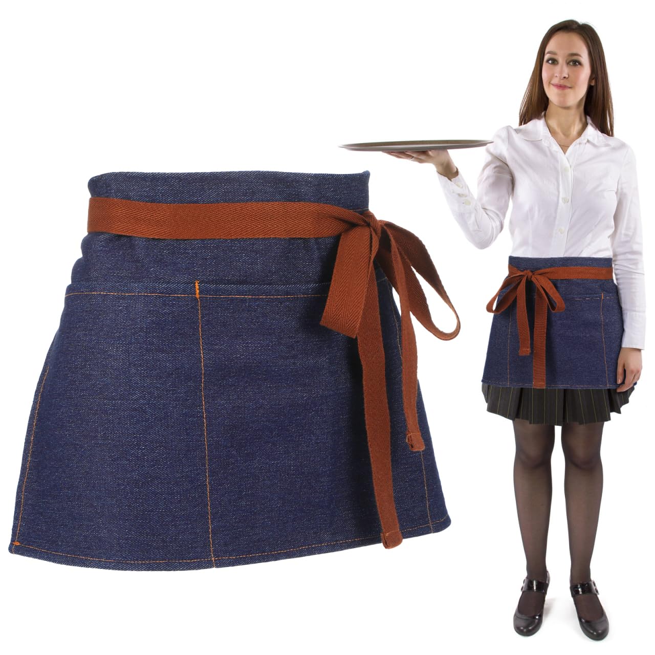 Housoutil Half Server Apron, Unisex Denim Half Apron With Multiple Pockets, Waist Pinafore For Cooking, Baking, Gardening, And A