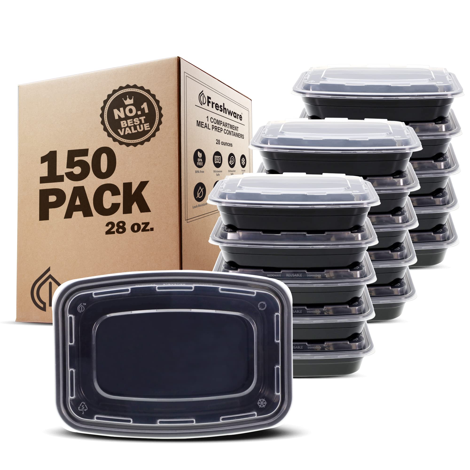 Freshware Meal Prep Containers [150 Pack] 1 Compartment Food Storage Containers With Lids, Bento Box, Bpa Free, Stackable, Micro