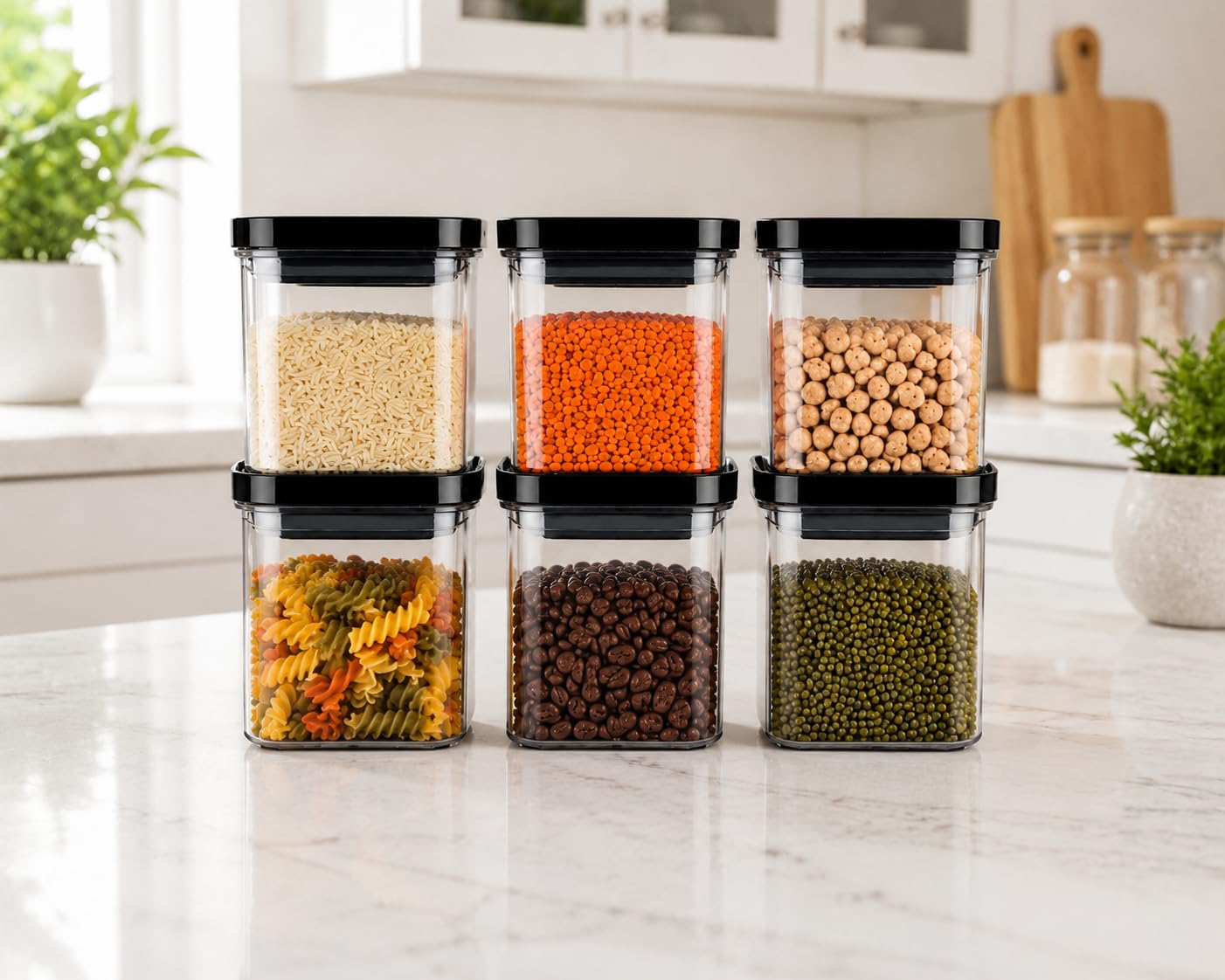 Kitchwell Air Tight Containers For Kitchen Organizer Storage Set | Square Airtight Storage Jar And Container Organizer | Plastic