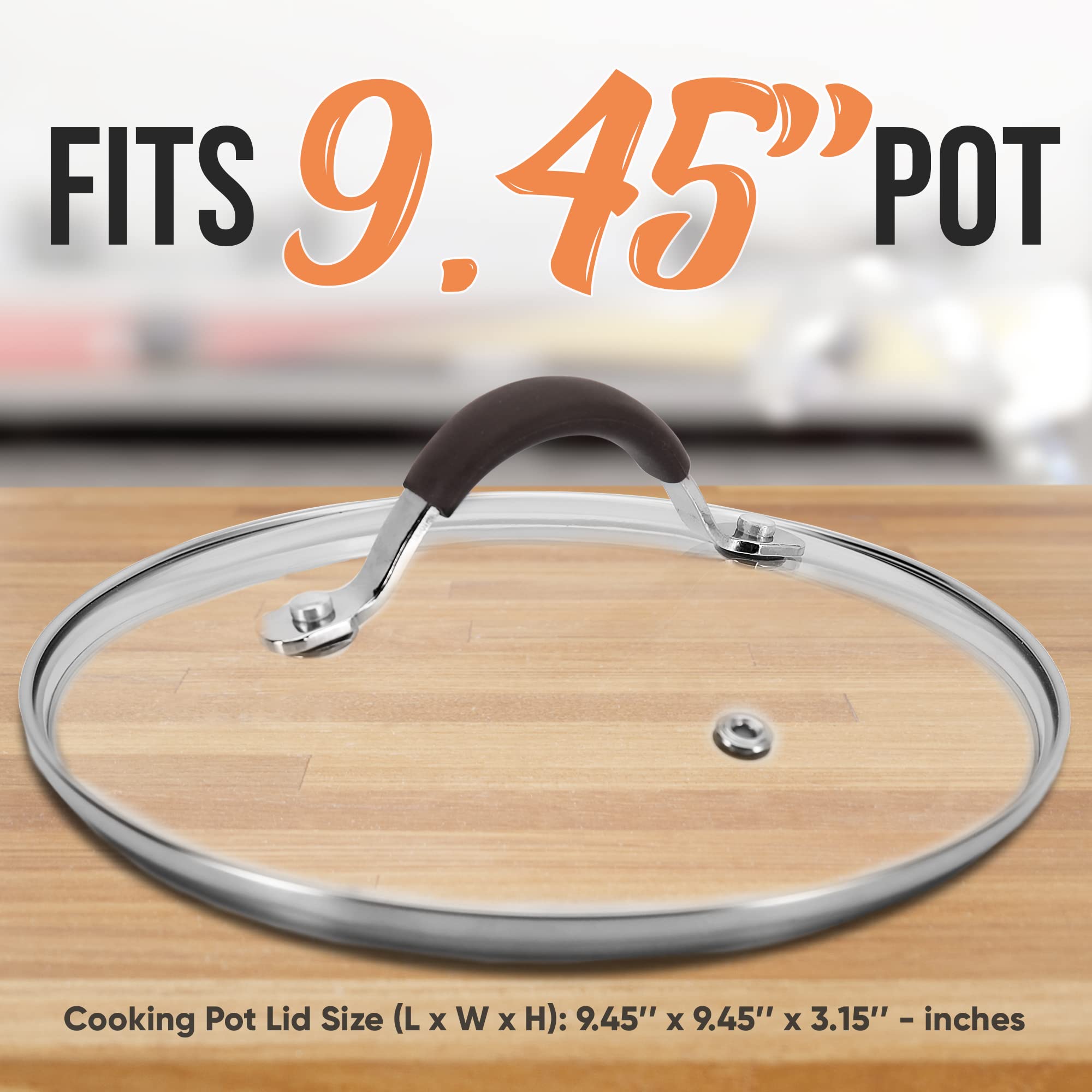 Nutrichefkitchen Dutch Oven Pot Lid - See-Through Tempered Glass Lids, Stainless Steel Rim, Dishwasher Safe (Works With Models: