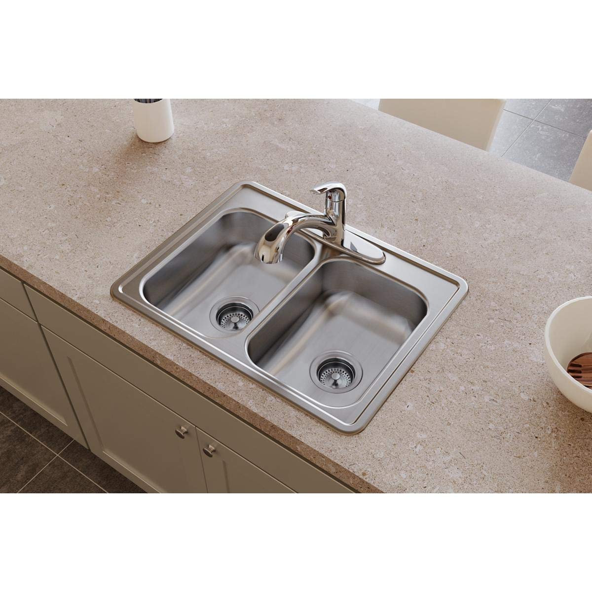 Elkay Dayton Stainless Steel 25'' X 19'' X 6-5/16'', Equal Double Bowl Top Mount Sink