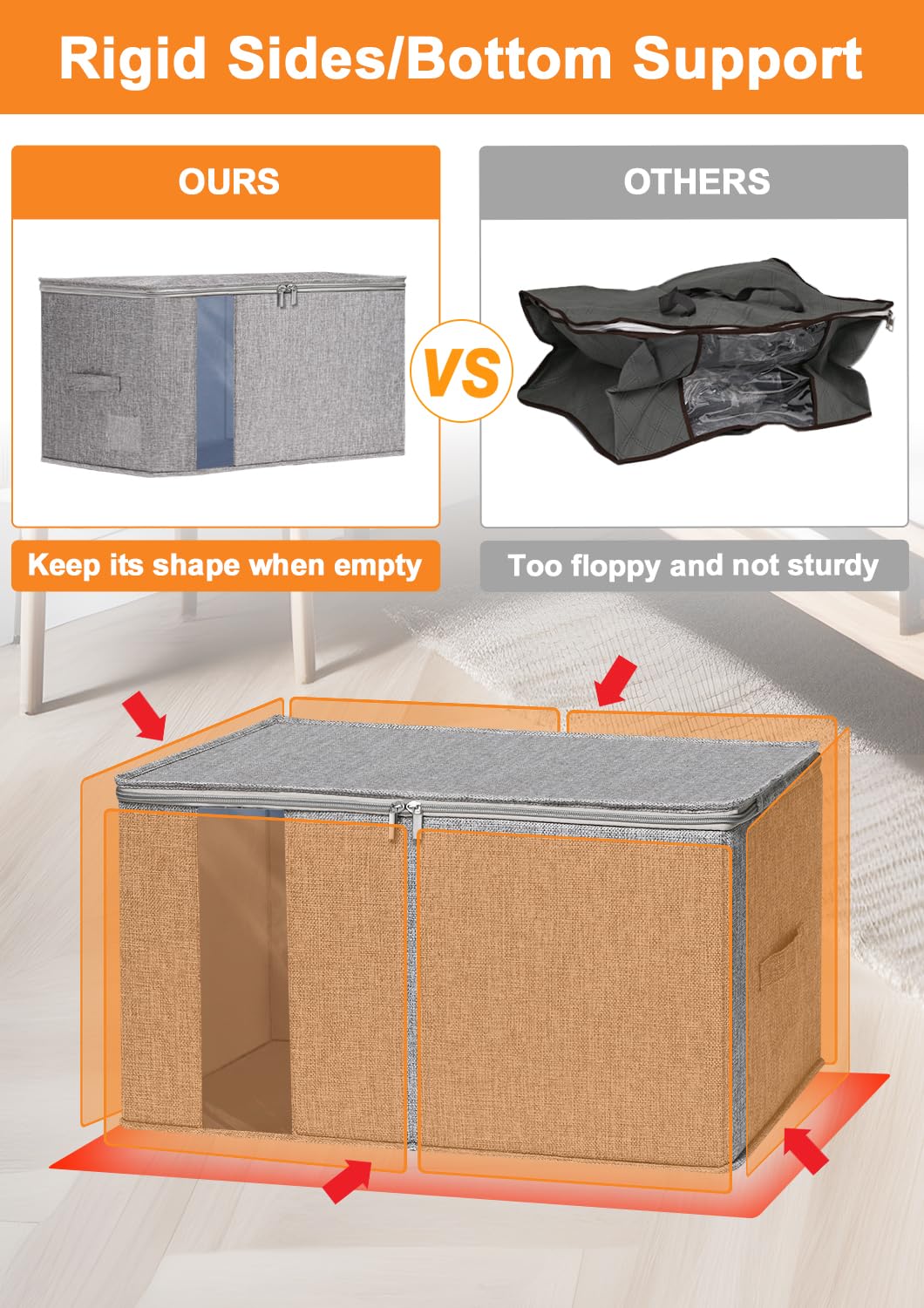 punemi Large Clothes Storage Bags, 2 Pack Comforter Storage Bag with Sturdy Structure/Zipper for King/Queen Comforters Quilt Duv