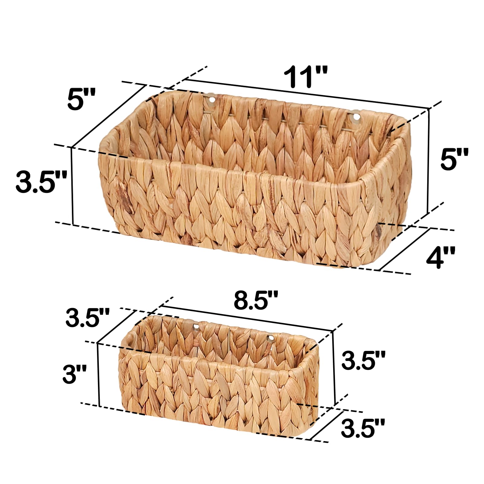 Ellinia Woven Wall Baskets Set of 2 - Water Hyacinth Bathroom Organizer, Wicker Decor for Letters, Mail, and Food Storage