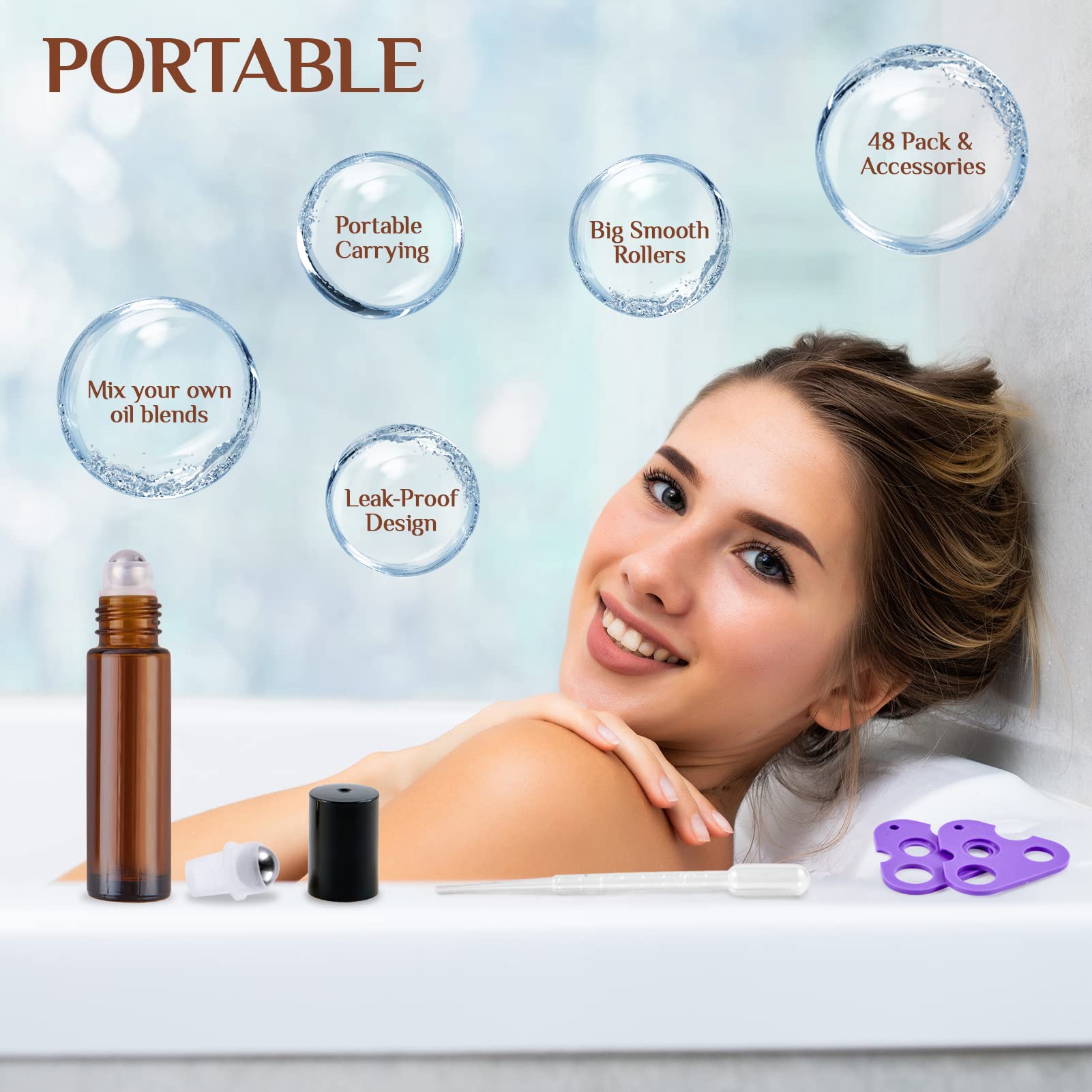 11 Hoa Kinh Essential Oil Roller Bottles - 24 Pack, 10ml Amber Glass, UV Protection, Stainless Steel Balls