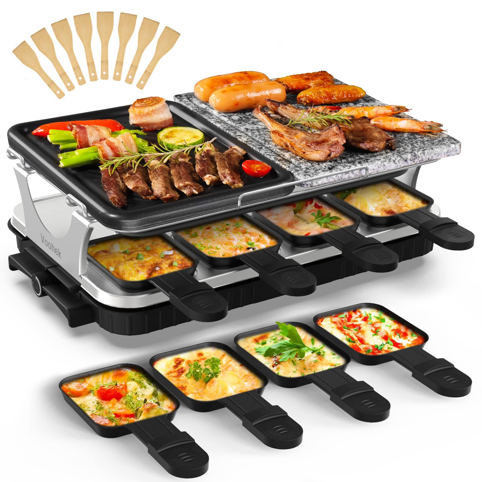 Voohek Korean BBQ Grill Raclette Grill Smokeless Indoor Grill Electric Grill Hibachi Grill 2 in 1 Nonstick Grilling Plate & Cook