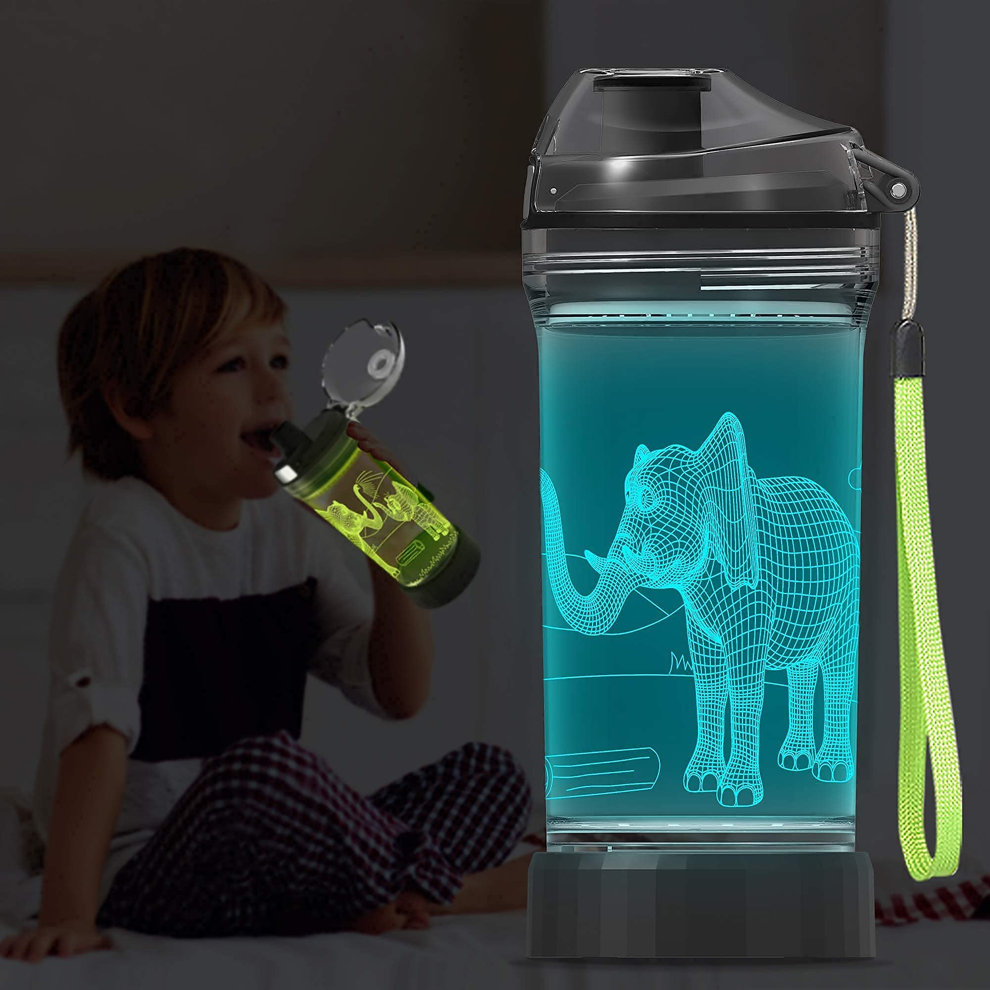 Yuandian Elephant Gift, Light Up Kids Animal Water Bottle - 14 Oz 400Ml Tritan Bpa Free Eco Friendly - Cool Drink Bottles Gift F