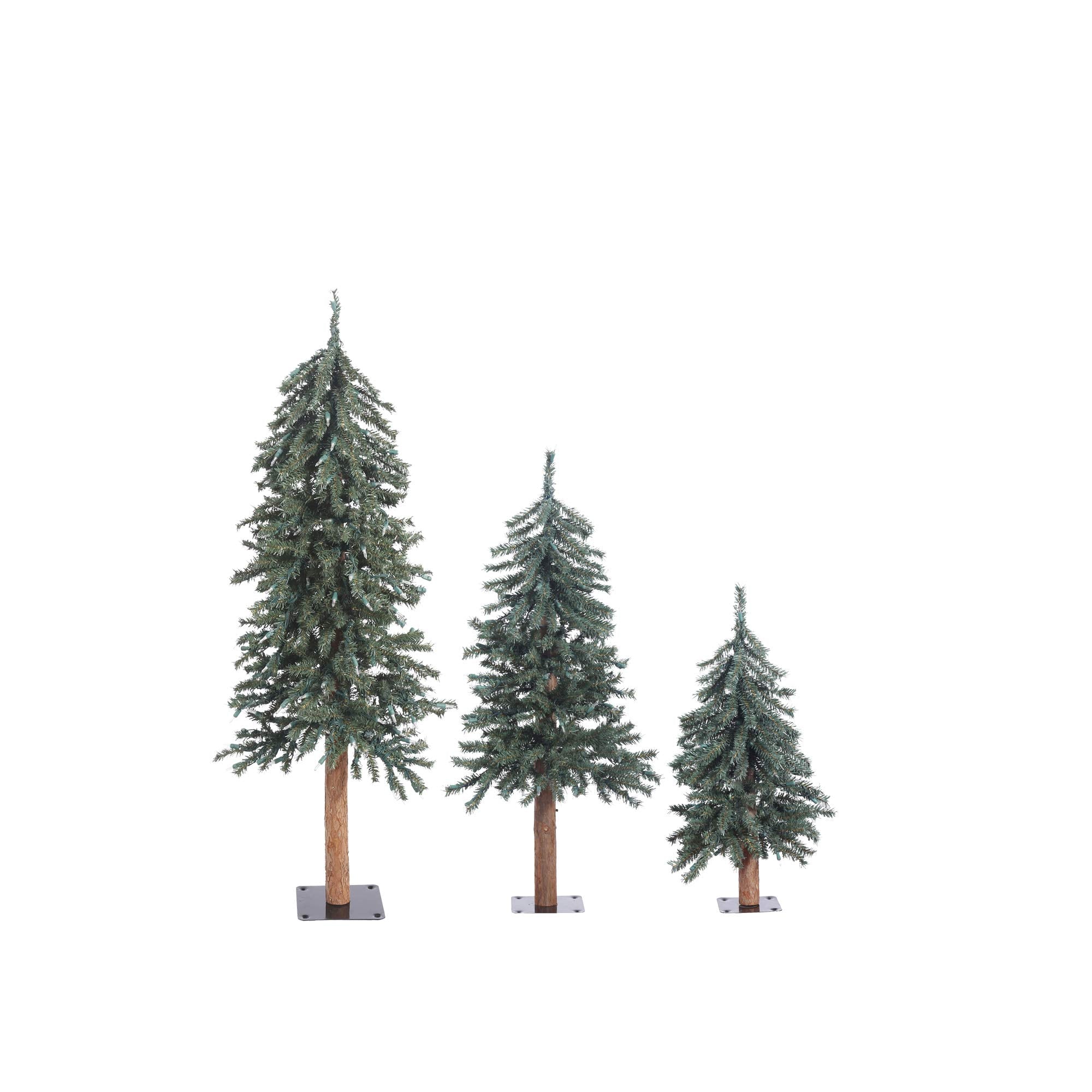 Vickerman 2' 3' 4' Natural Bark Alpine Artificial Christmas Tree Set with 633 PVC Tips - Incorporate into Rustic D  cor - Unlit,