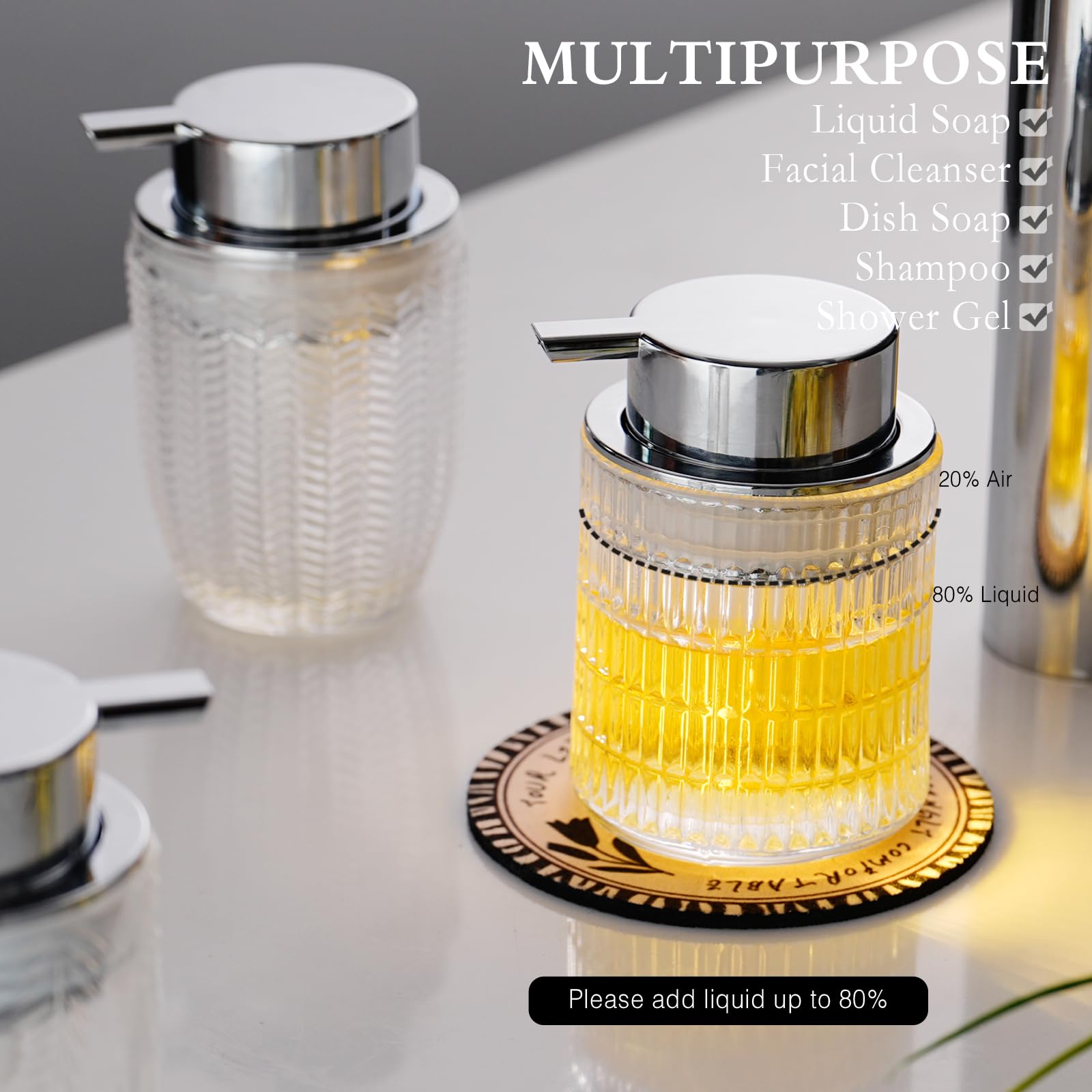 Cicufy Foaming Hand Soap Dispenser, Glass Foam Soap Dispenser Or Lotion Dispenser For Kitchen & Bathroom Refillable Liquid Soap