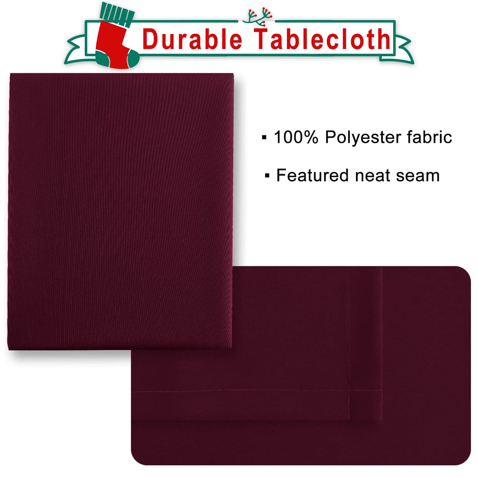 Hiasan Burgundy Rectangle Tablecloth - Waterproof Washable Polyester Christmas Fabric Table Cloth For Party, Wedding, Banquet An