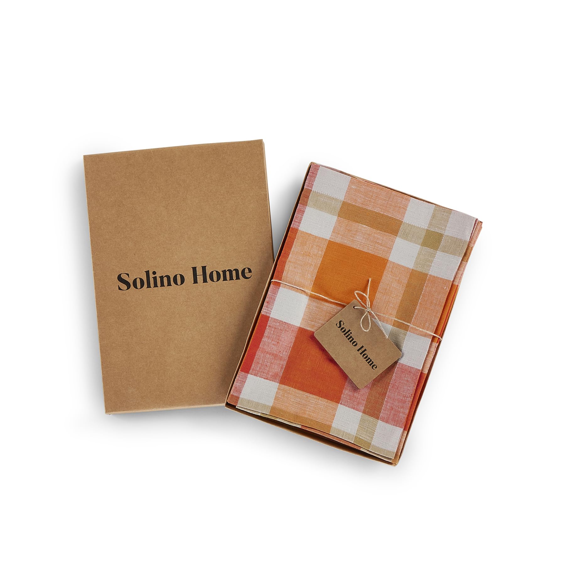 Solino Home Plaid Linen Dinner Napkins 20 X 20 Inch - 100% Pure Linen Pumpkin Fall Buffalo Check Cloth Napkins Set Of 4 - Handcr