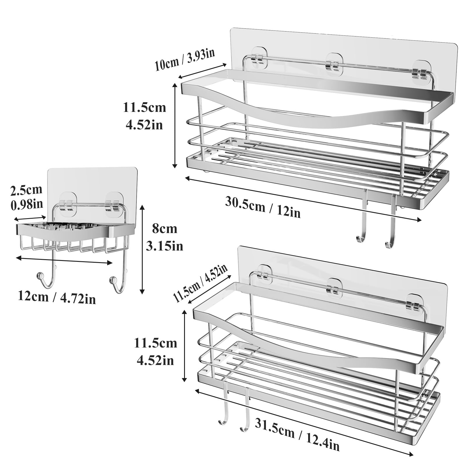 Odesign Shower Caddy 3 Pack-Shower Organizer Shelves Rack Rustproof Sus304 Stainless Steel For Bathroom Storage&Kitchen-No Drill
