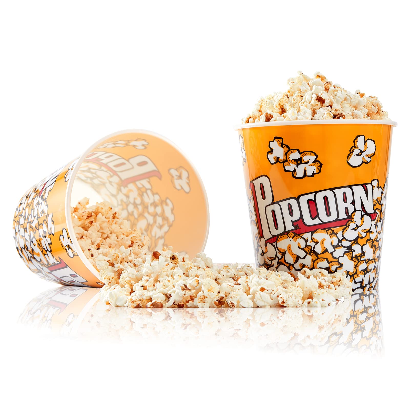 Raymea Plastic Popcorn Containers Retro Style Reusable Popcorn Buckets For Movie Night 7.1   X7.1   X5.1    - 2 Pack