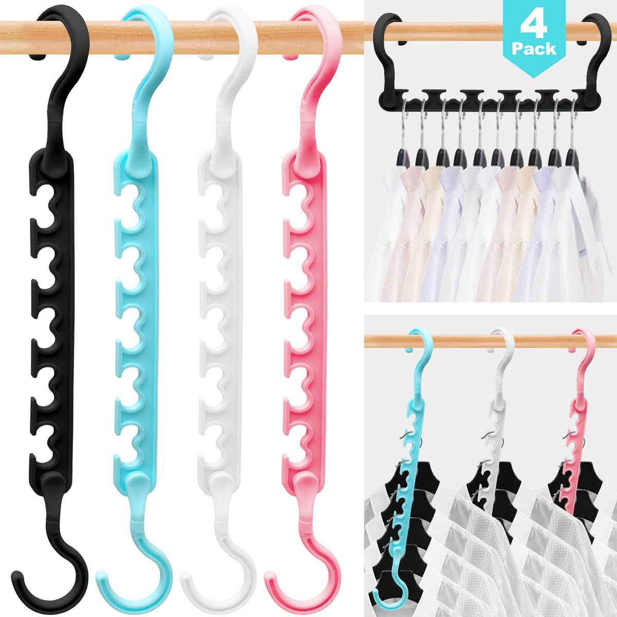 4 Pack College-Dorm-Room-Essentials For Girls,Closet-Organizers And Storage,Closet-Storage Plastic Clothes Hangers With 5 Holes