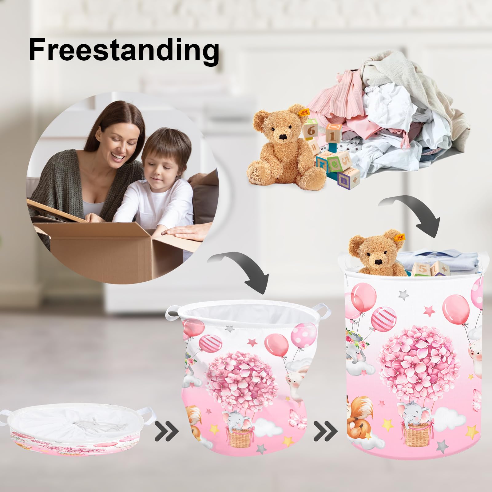 Clastyle 45L Hot Air Balloon Animal Laundry Basket Blooming Flowers Balloon Baby Nursery Basket Elephant Fox Bunny Basket Toy Cl