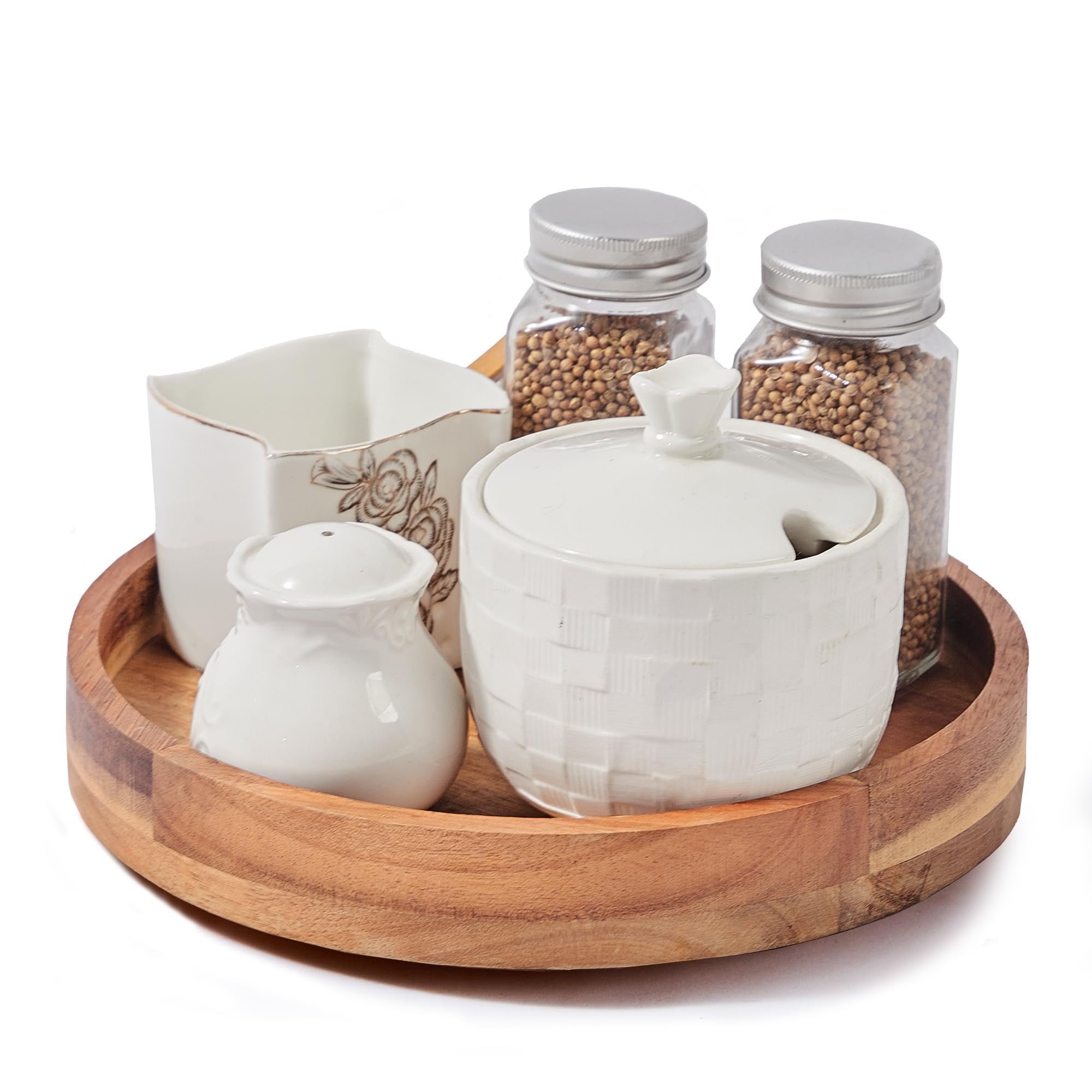 10 Inch Acacia Wood Lazy Susan Organizer for Cabinet, Lazy Susan Turntable for Countertop Table Pantry, Kitchen Turntable Storeg