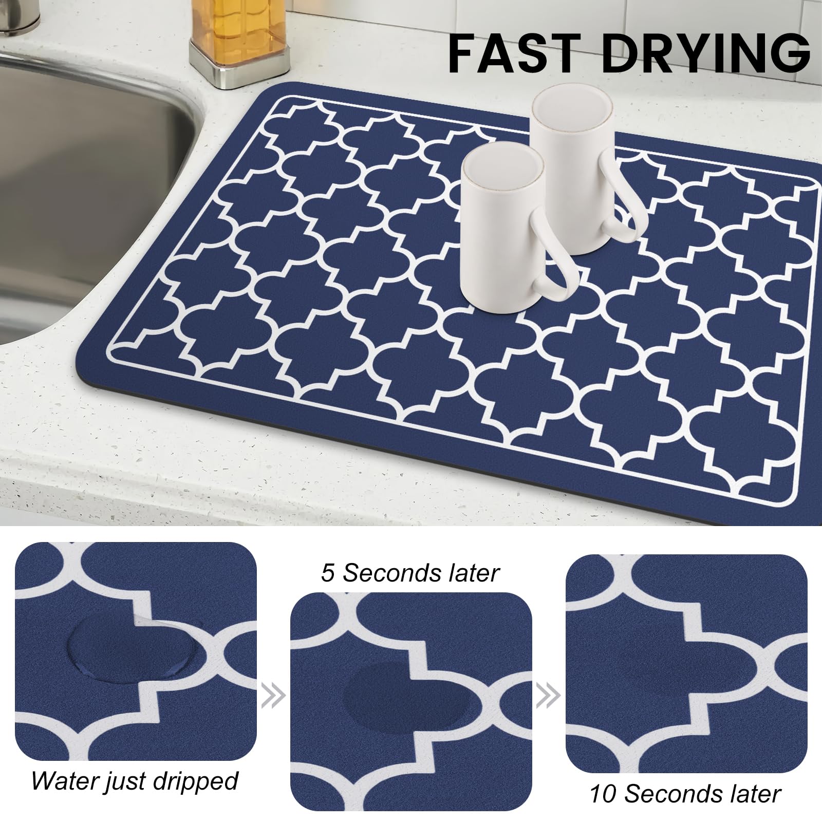 Wiselife Dish Drying Mat Super Absorbent Drying Mat Large Dish Drying Mats For Kitchen Counter Easy Clean Dish Mat Kitchen Dryin