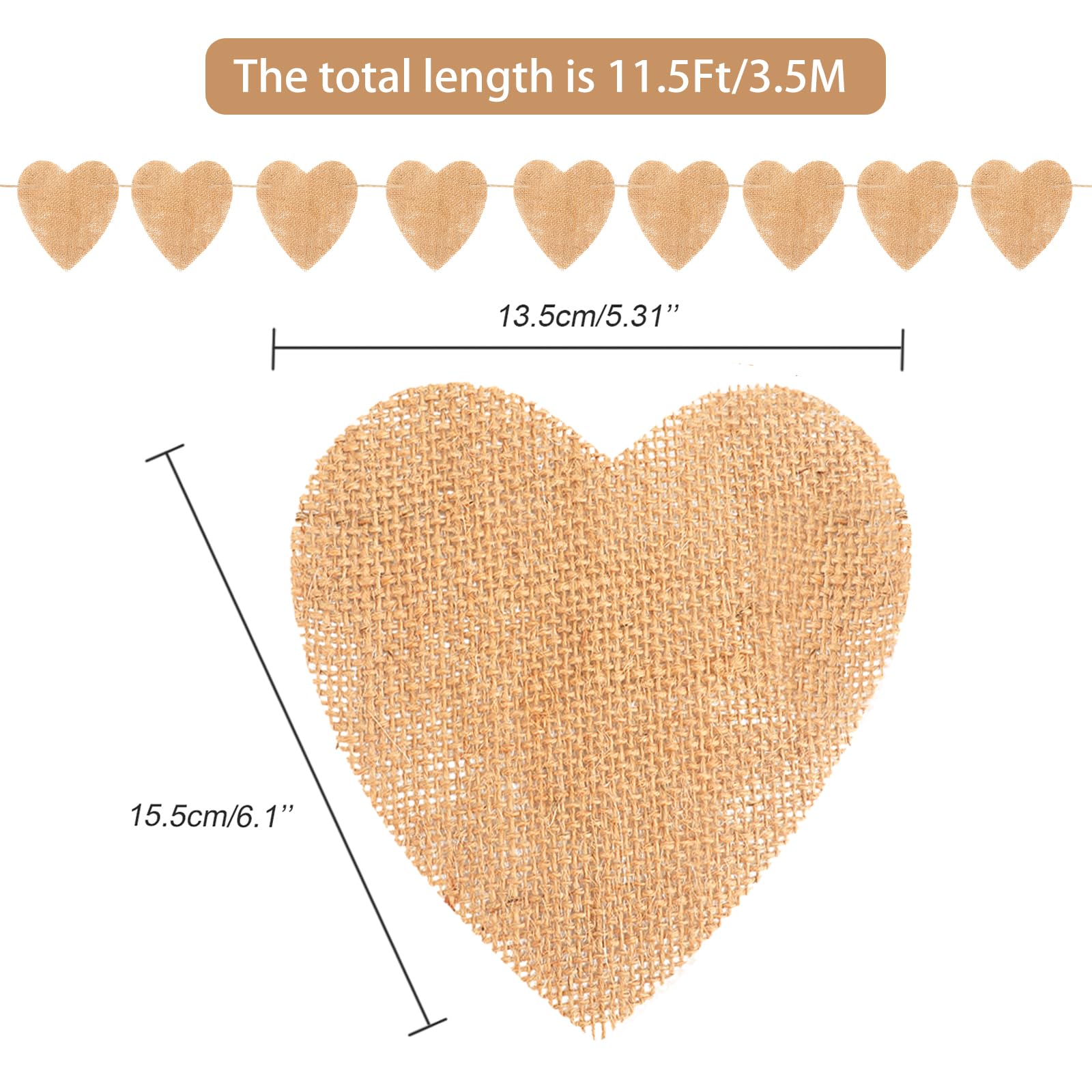 Gcqq Valentine'S Day Banner, Heart Shaped Burlap Banner, No Diy Heart Banner, 15Pcs 5''X6'' Valentine Banner Garland, Jute Burla