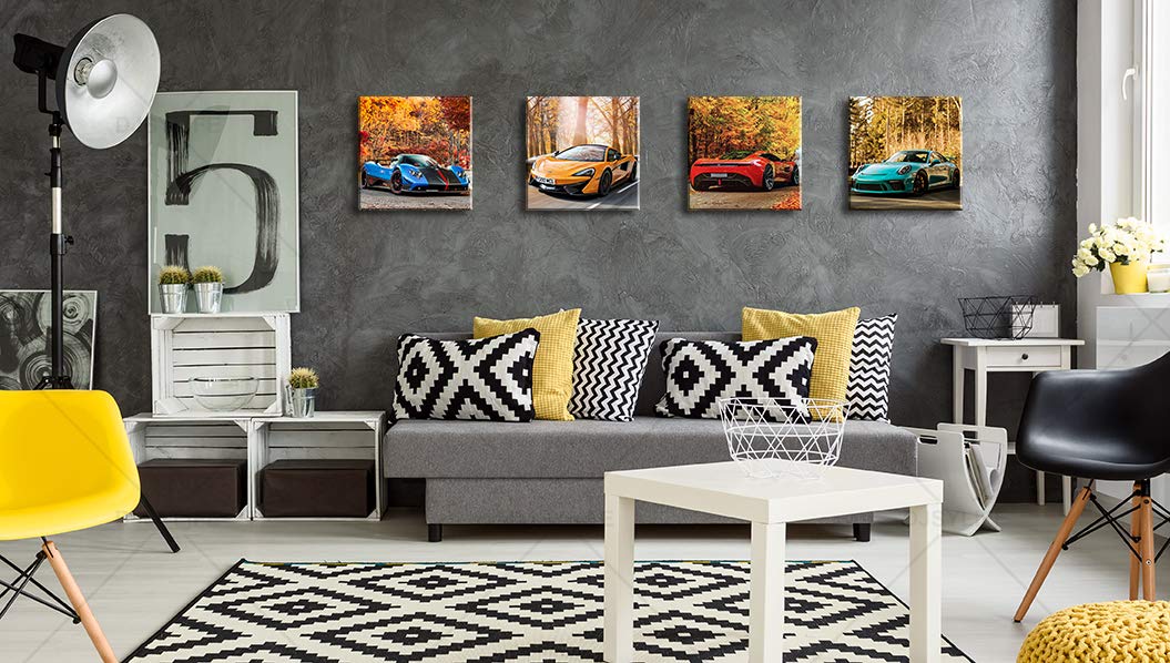 Djsylife Car Posters Boys Room Decor Wall Art Giclee Canvas Prints Autumn Landscape Red Sport Car Pictures Modern Artwork For Be