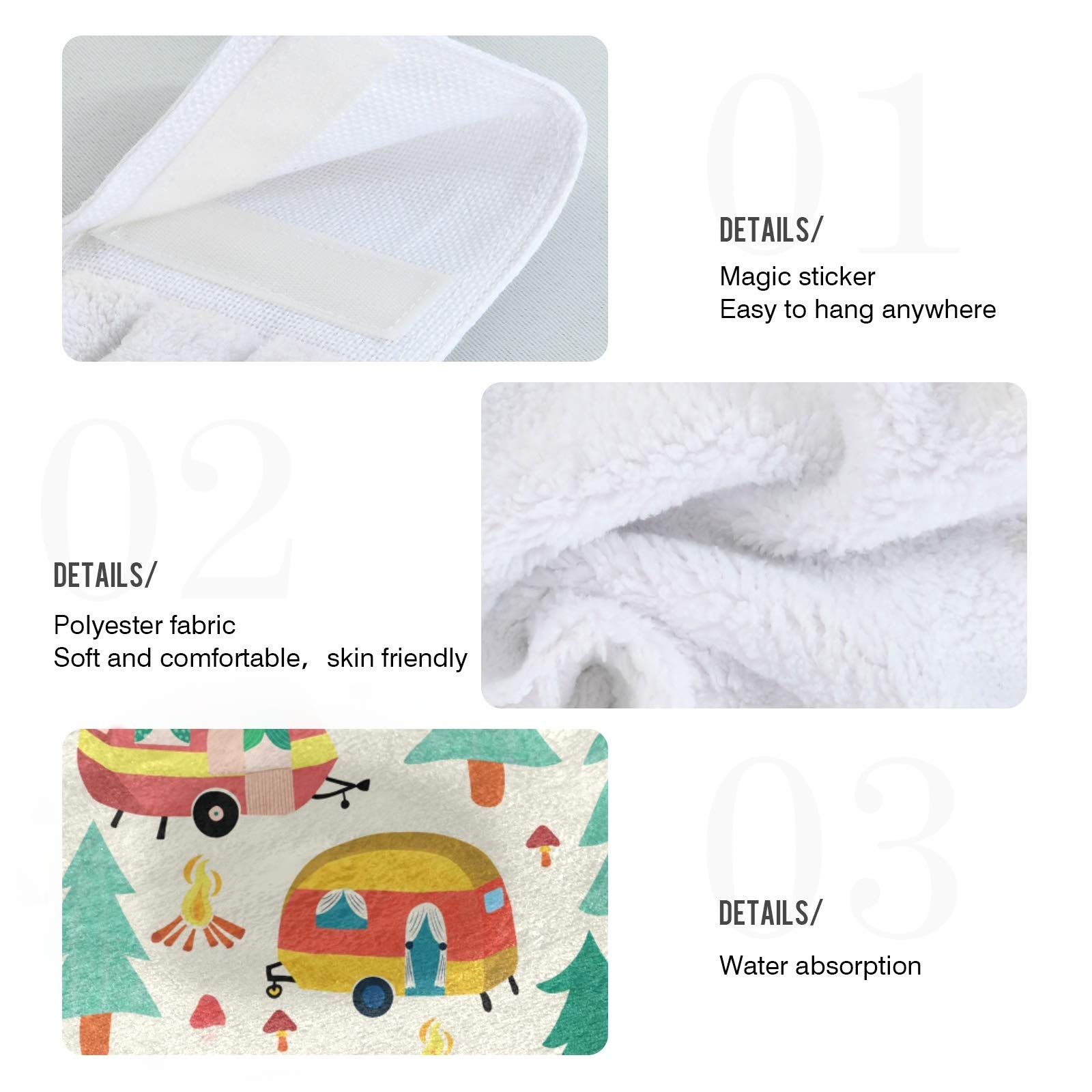 Bolaz Happy Camper Caravan And Tents In Forest Hanging Kitchen Towel Hand Towel 2 Pcs Absorbent Hanging Tie Towels For Bathroom
