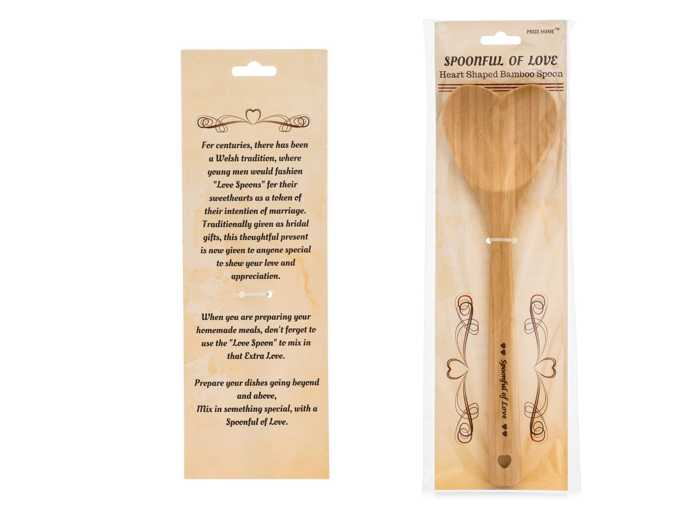 Heart Shaped Bamboo Spoon - Engraved Spoonful Of Love Wooden Serving Mixing Spoon - Vintage Country Kitchen Wood Utensil - Uniqu