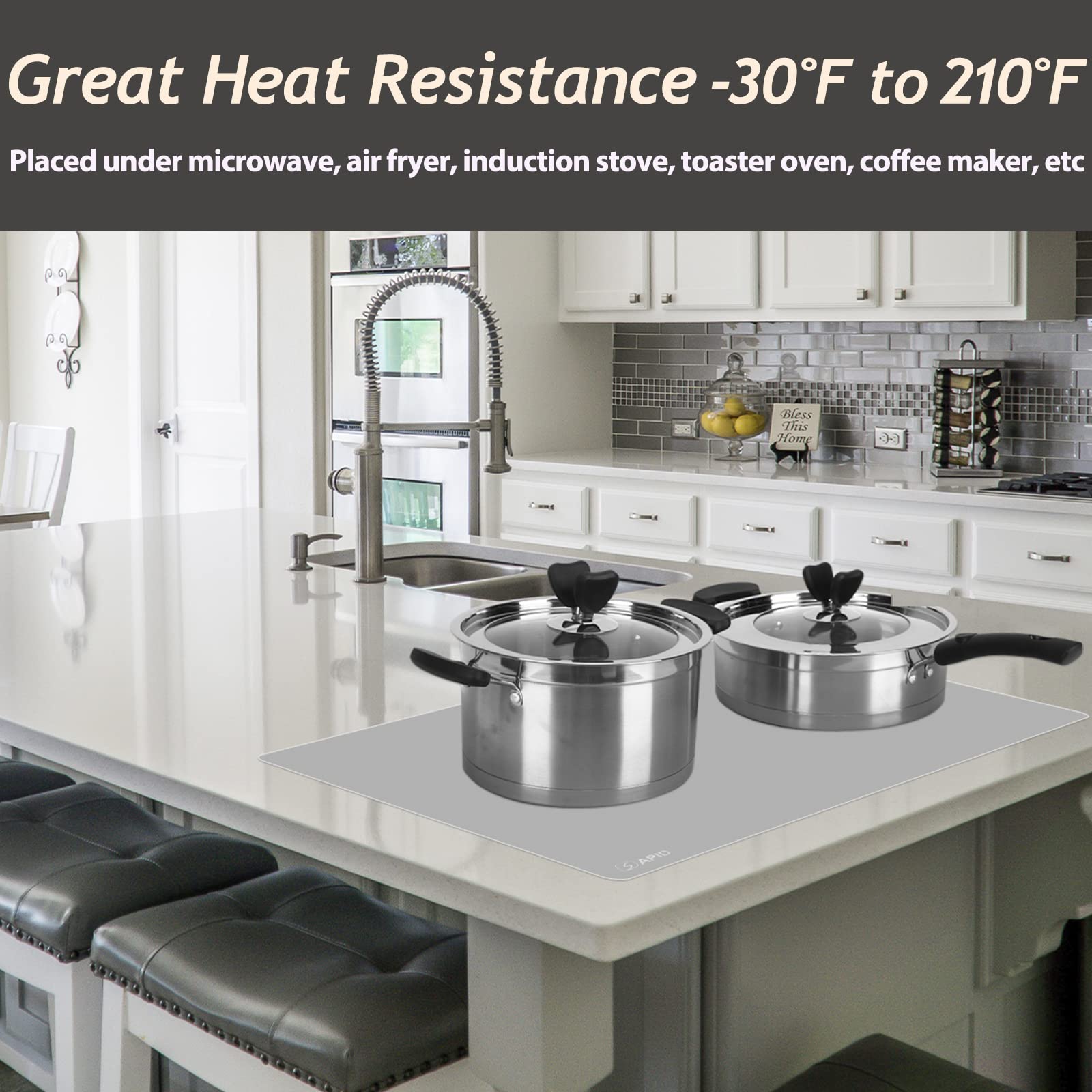Extra Large Silicone Mat 36'' x 24'' Place Mats  Heat Resistant Mat for Kitchen Countertop Protector  Thick Placemats Washable Silicone Mats for Kitchen Counter Mat Dining Table Mat  Grey  Sapid