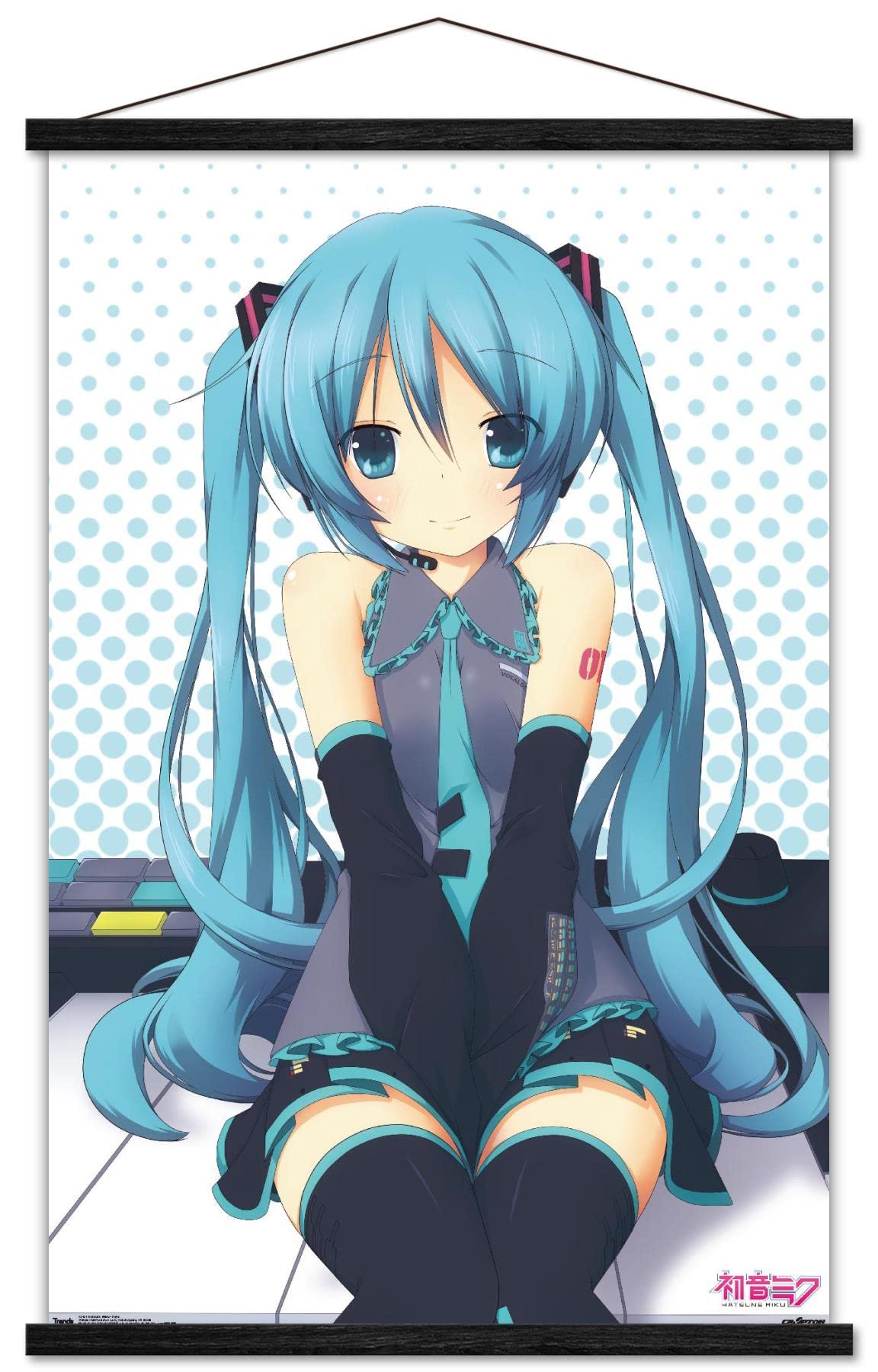 Trends International Hatsune Miku - Keys Wall Poster, 22.375'' X 34'', Premium Print And Black Hanger Bundle